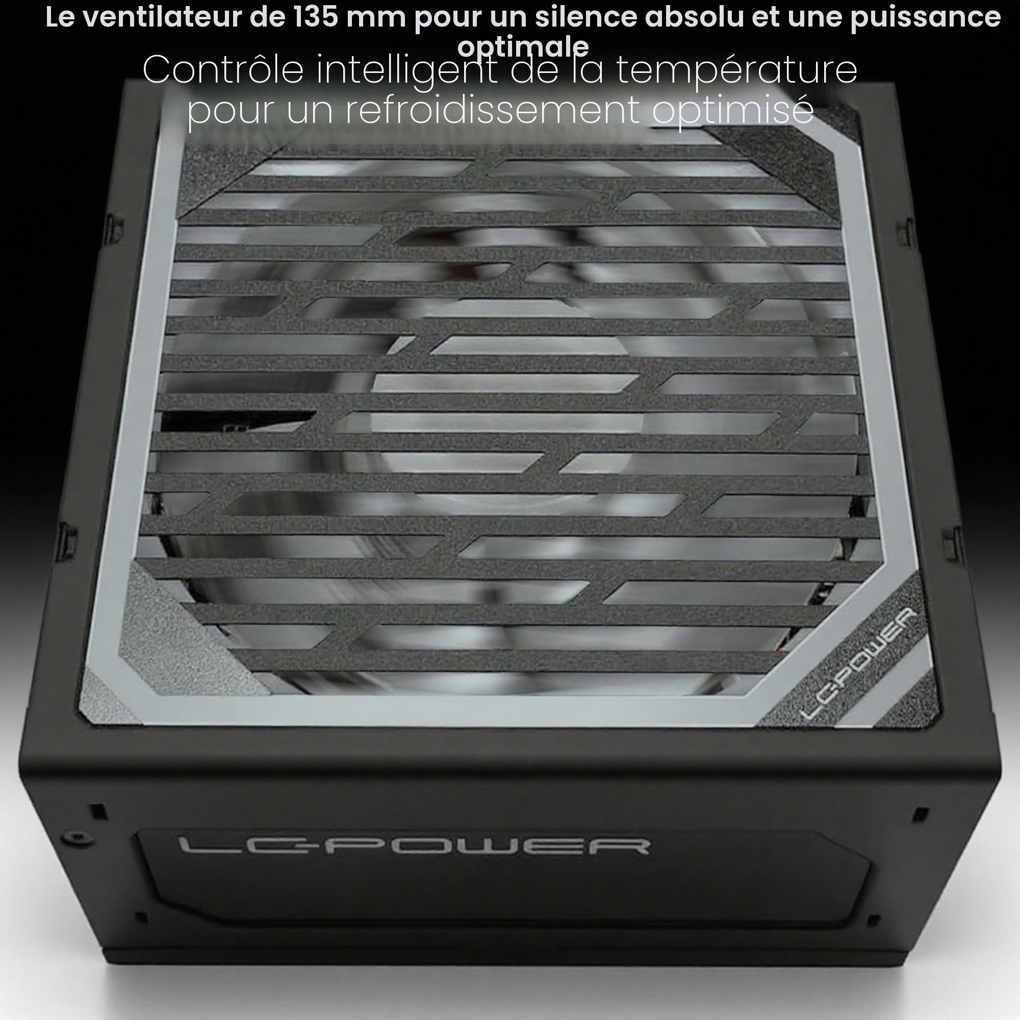 LC-POWER 750W Alimentation PC Modulaire, 80 Plus Gold Certifié, PSU ATX 3.1, Ventilateur 135mm Silencieux, Full Modulaire, Câbles Plats, Protections Complètes