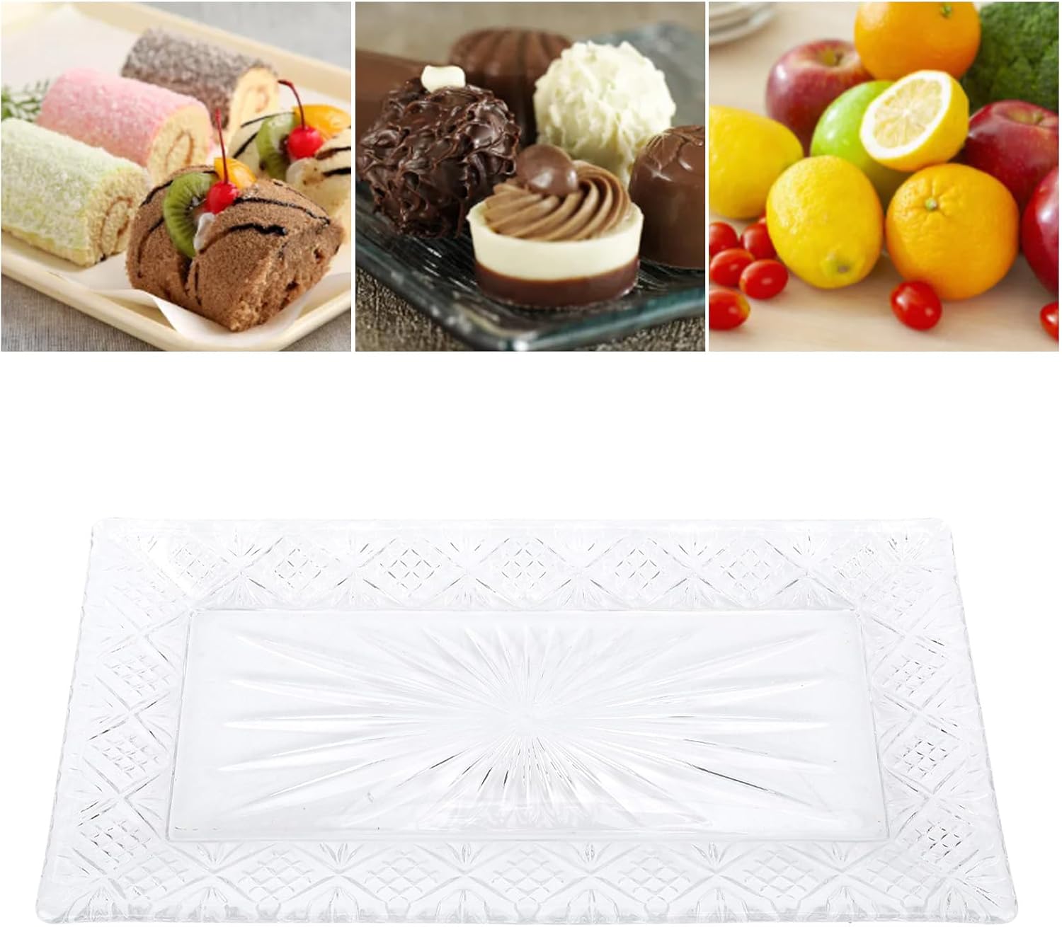 Glass Serving Trays, 11.8 x 6.1 Dublin Rectangular Crystal Tray, Clear Elegant Serving Platters, Christmas Decoration for Home Dining or Parties with Fruits, Snacks