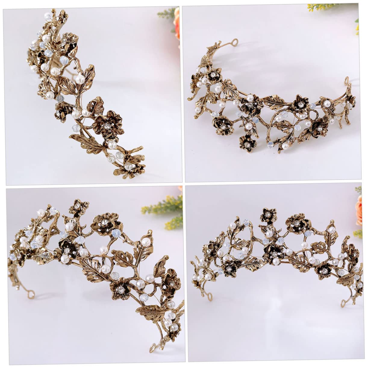Healeved 4piezas Diadema De Perlas Para Boda Tocado De Novia Diseño Barroco y Cristales Accesorio Elegante Para Fiestas y Cumpleaños