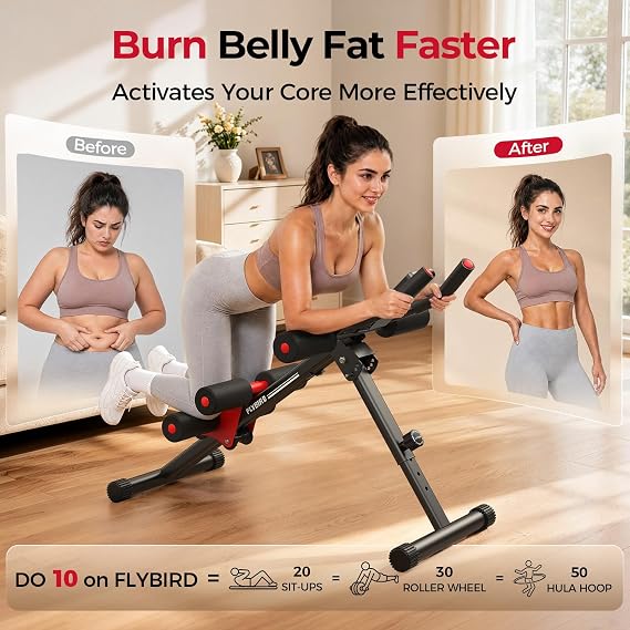 FLYBIRD Ab Workout Equipment, Adjustable Ab Machine Full Body Workout for Home Gym Body Shaping, Foldable Waist Trainer Suitable for Beginner,150kg Weight Capacity