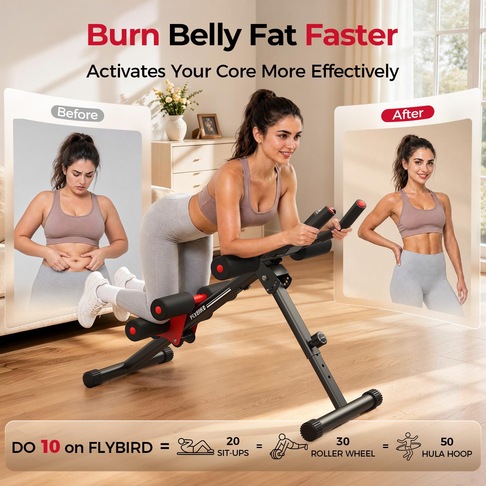 AW1 Ab Workout Machine, Ab Crunch Machine Ab Workout Equipment Foldable for Home Gym, Bottom-Up Abdominal Trainer for Core Waist Workout and Body Shaping with Adjustable Heights and Angles, Red