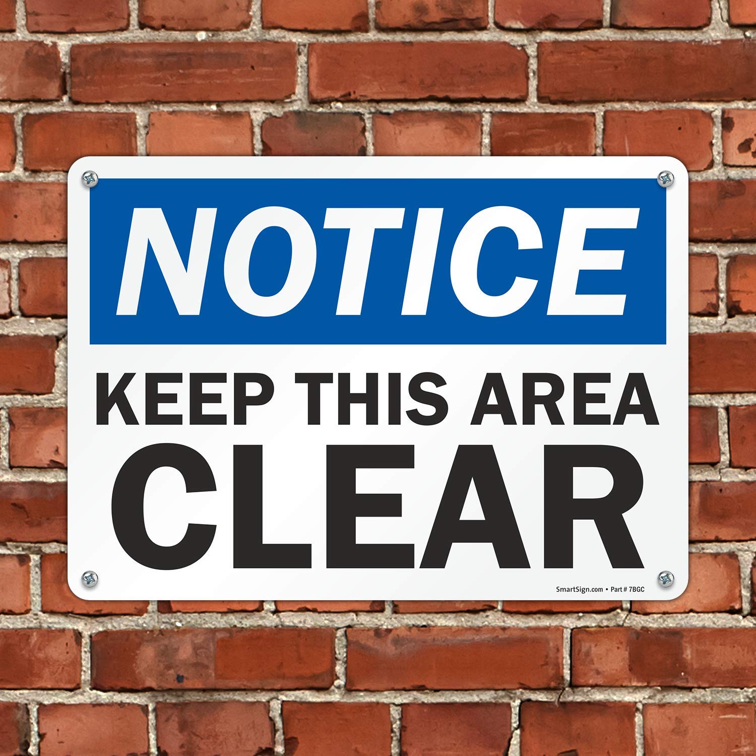 SmartSign 10 x 14 inch “Notice - Keep This Area Clear” OSHA Sign, Digitally Printed, 55 mil HDPE Plastic, Blue, Black and White image 4