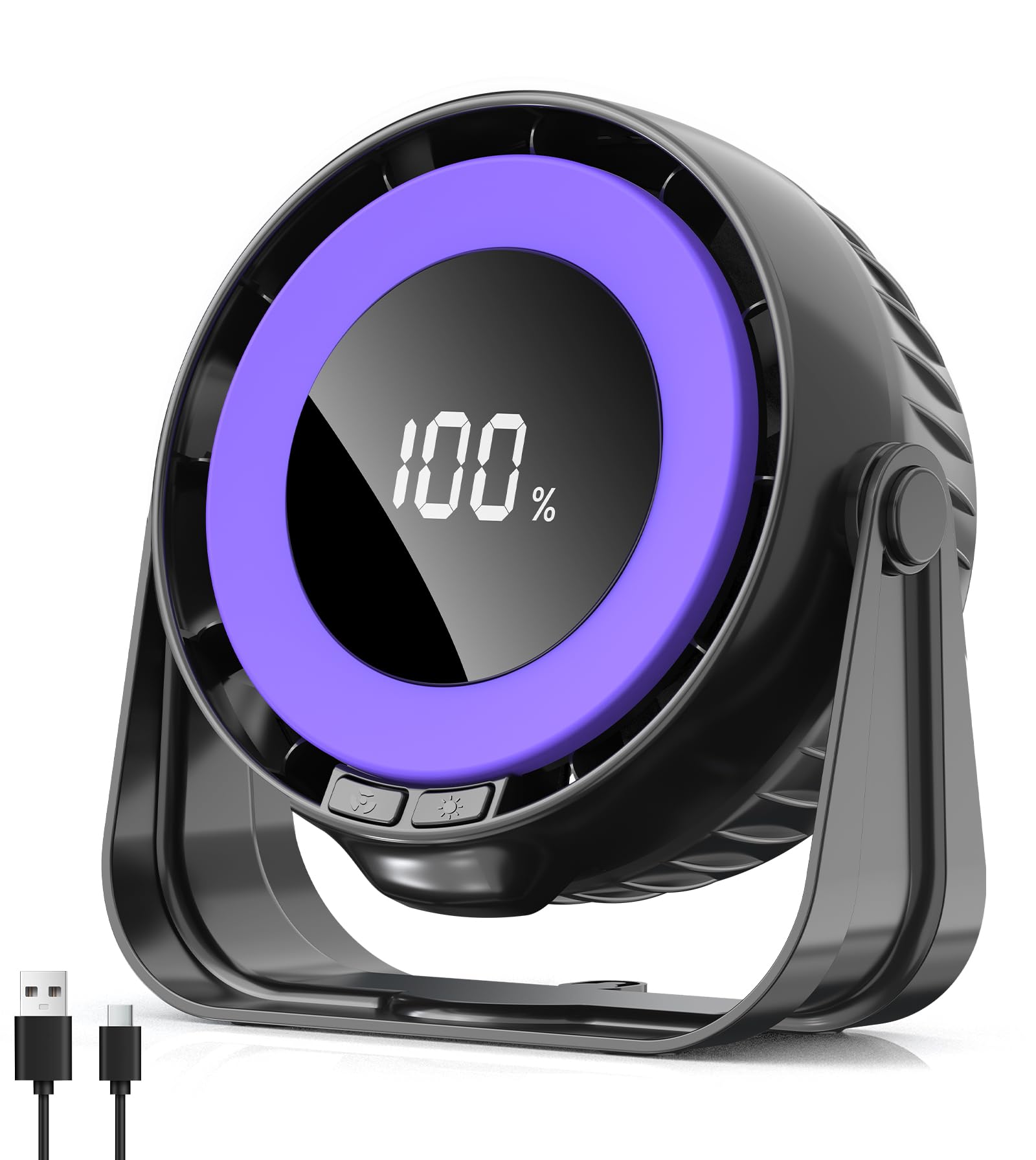 LITOHOM Portable Desk Fan USB Rechargeable,Mini Turbo Desktop Fan with LED Display, 5 Wind Gear,360° Adjustable Tilt,Battery Powered Personal Table Fan for Home kitchen Office Travel,Black