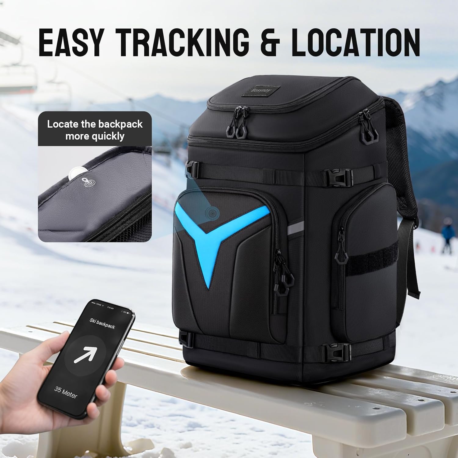 Bosynoy 65L Ski Boot Bag Backpack, Kids Ski and Snowboard Boots Travel Backpack for Skis, Snowboard, Gear & Accessories, Waterproof Ski Travel Bags for Flying, White and Red