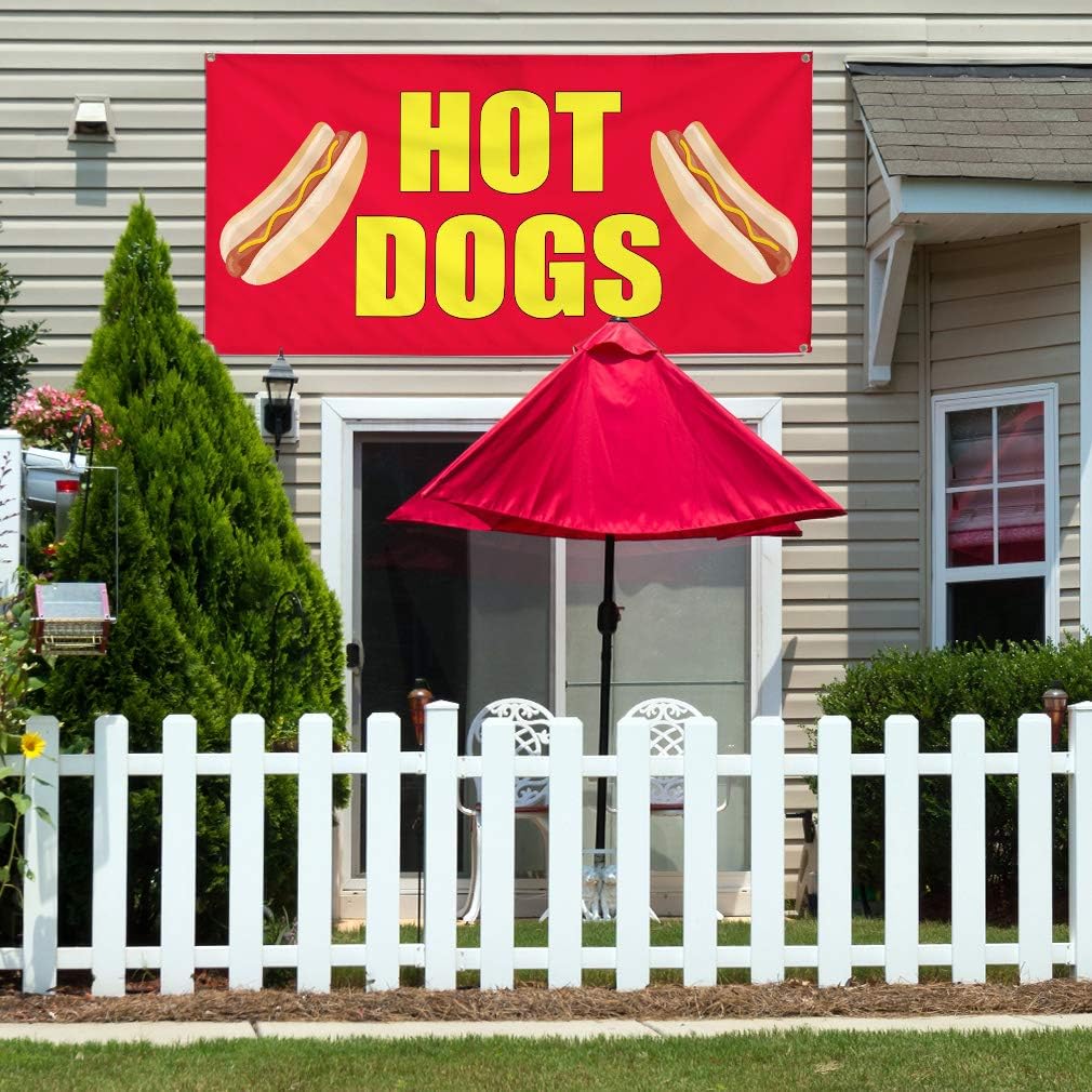 Vinyl Banner Multiple Sizes Hot Dogs Food Fair Caf Restaurant Bar Restaurant & Food Outdoor Weatherproof Industrial Yard Signs Red 4 Grommets 24x36Inches