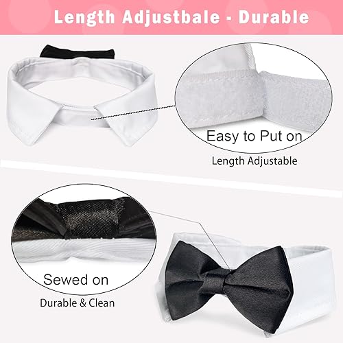 Miniatura 3 de Koolmox Corbata y corbata para mascotas, corbata negra para perro y pajarita con collar blanco para perros medianos y grandes, gatos, trajes de