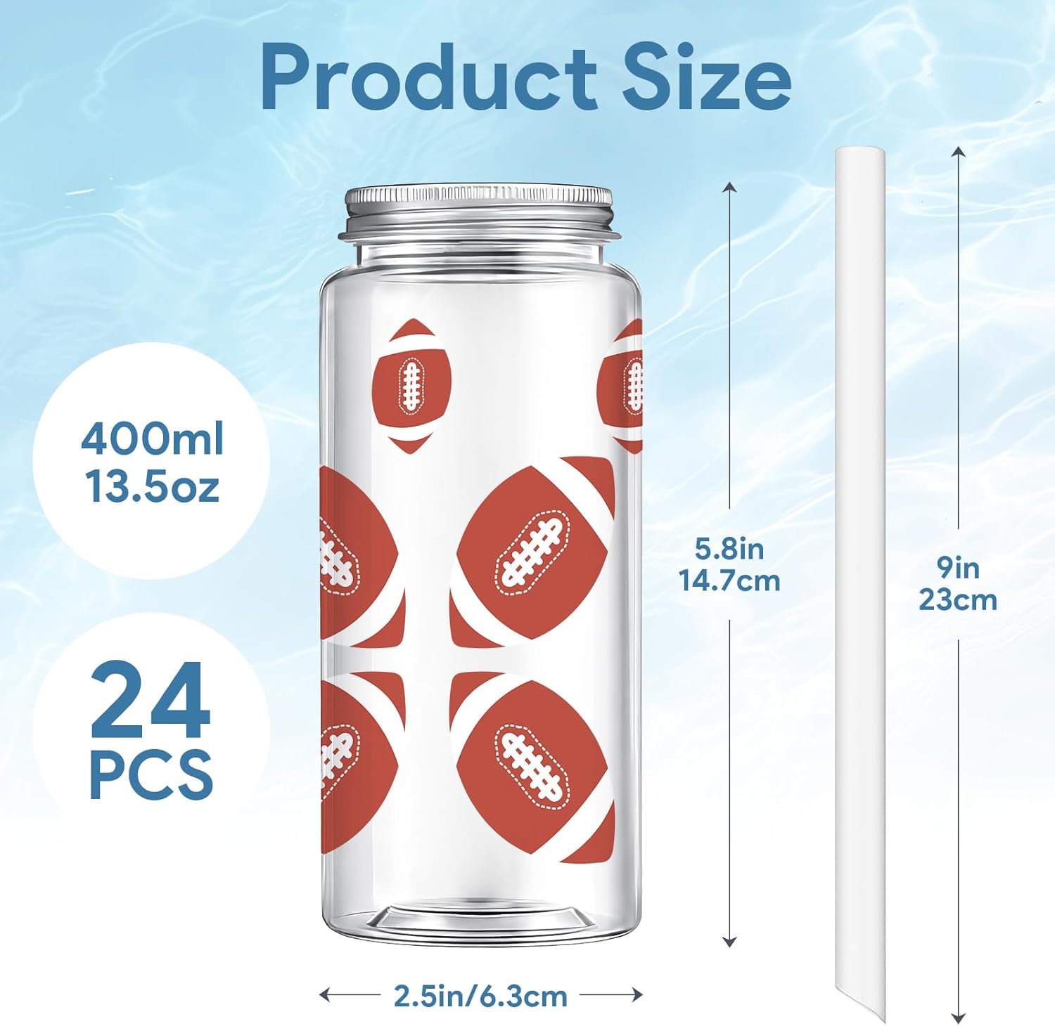 24 Pack Football Cups, 13.5 OZ Disposable Plastic Cups with Lids and Straws, Clear Reusable Water Cup for Football Party Favors, Football Team Gifts and Sports Party Favors - Image 2