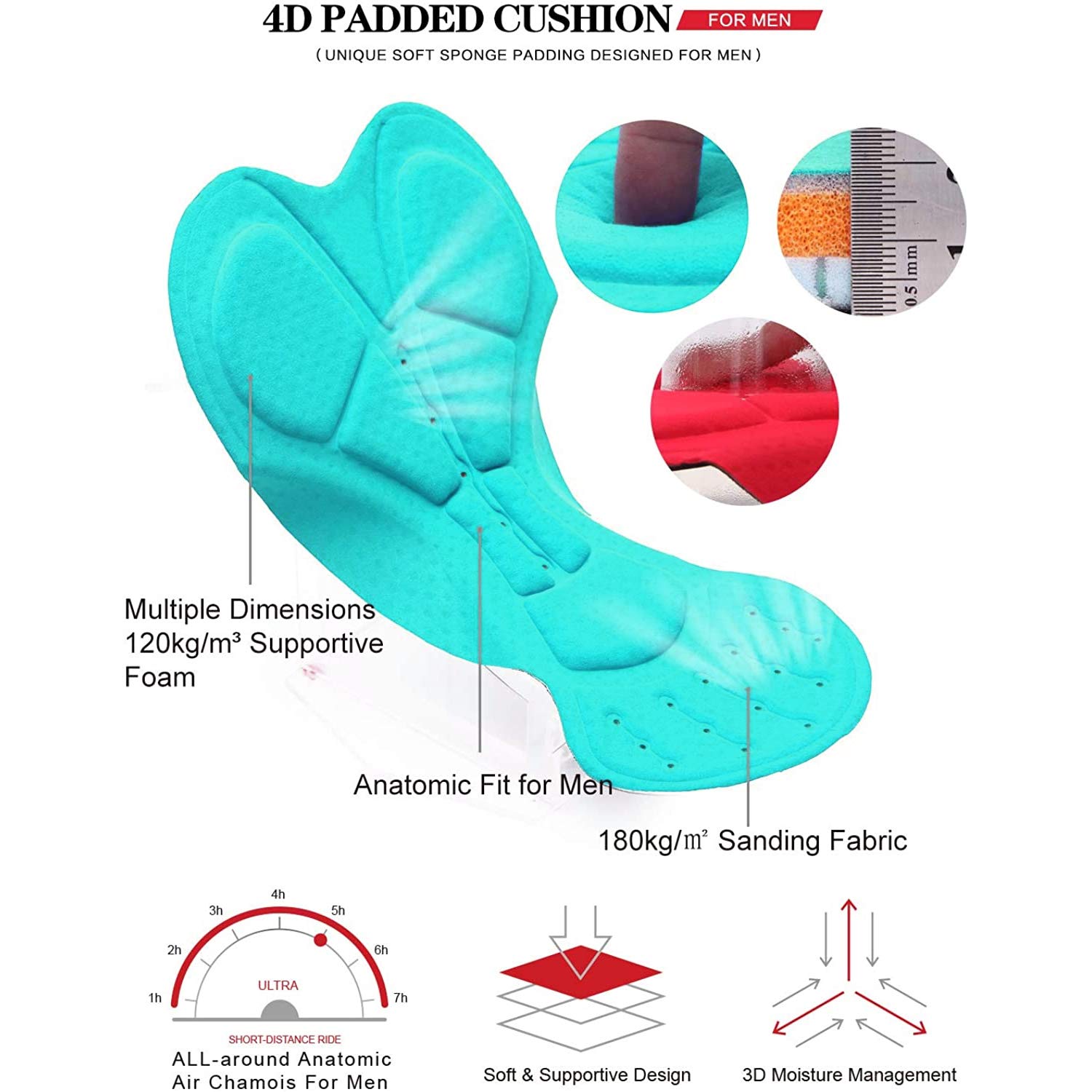 Turnhier - Pantalones cortos de ciclismo para mujer (3D, acolchados)
