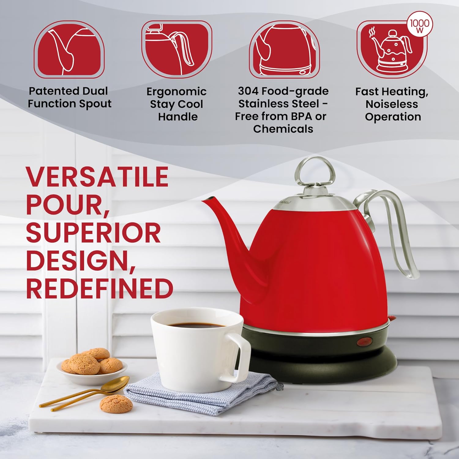 Chantal Mia Electric Kettle, 32 oz (Chili Red)