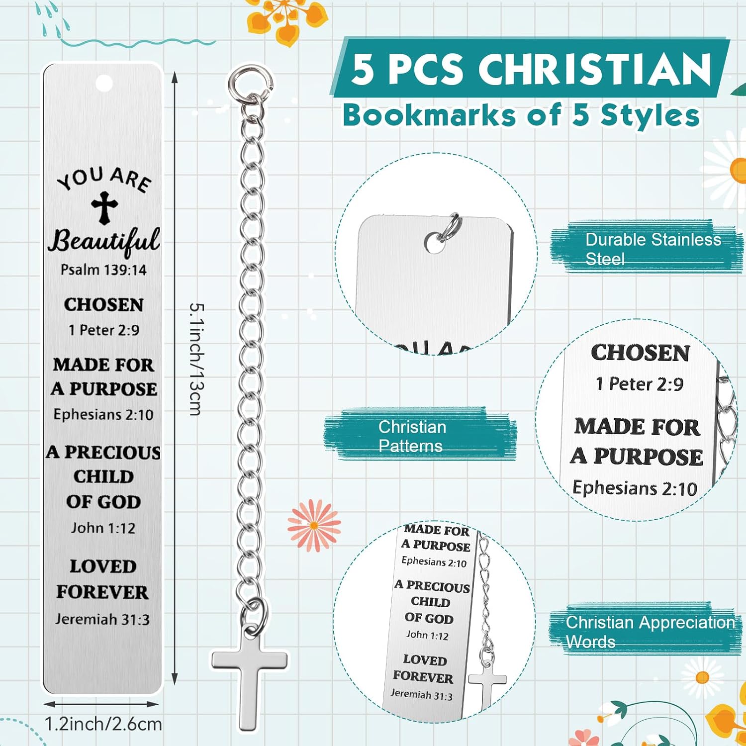 Meanplan 5 Sets Christian Gift Bible Verse Cups 24 oz Religious Reusable Plastic Tumblers Inspirational Makeup Bags Catholic Church Keychains Bulk Bookmarks with Motivational Pendant for Women