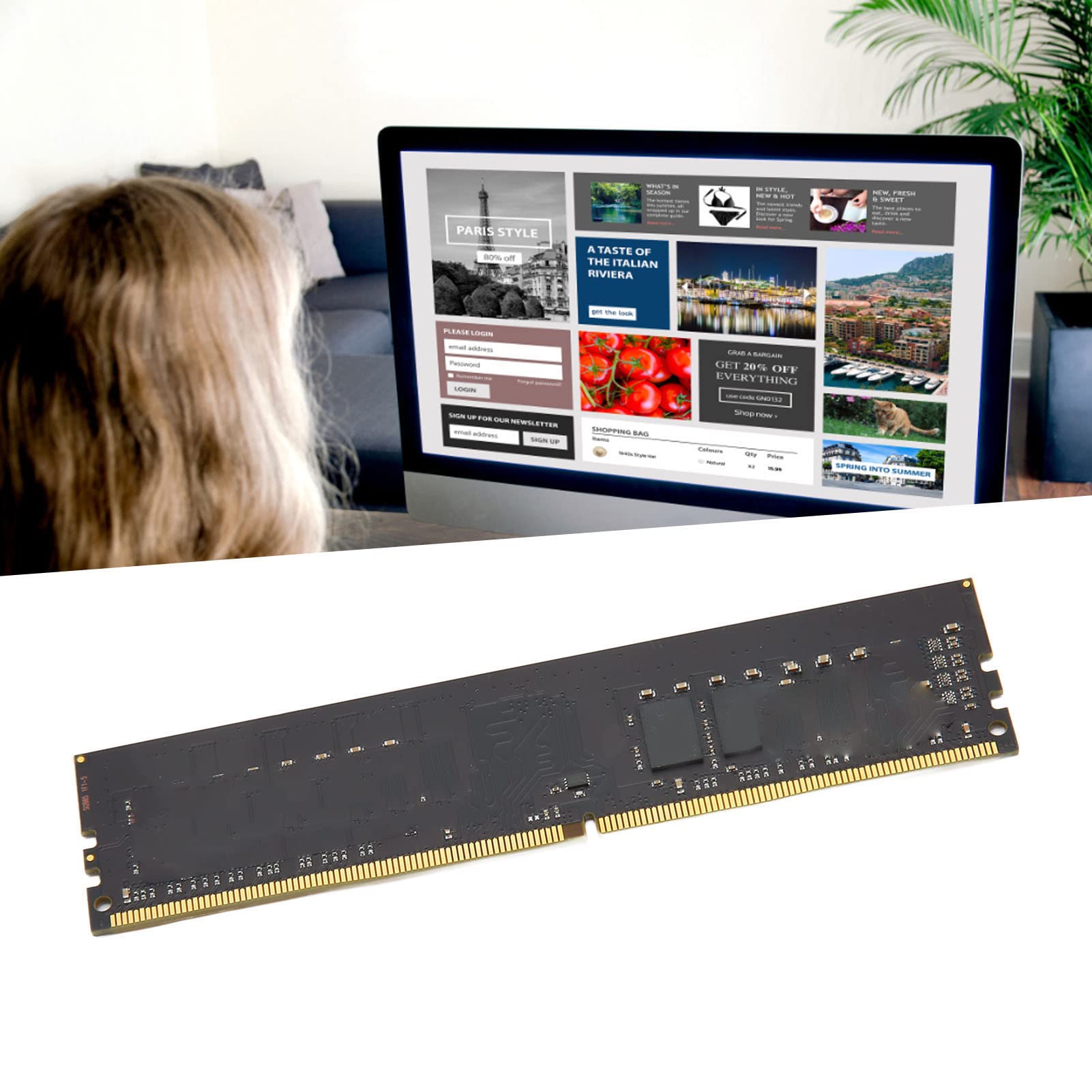 Generic Moduł Pamięci DDR4 2666 MHz, Szybka pamięć RAM Typu Plug and Play do Obudowy do Gier Stacjonarnych, 288 Pinów, 64 Bity (16GB)