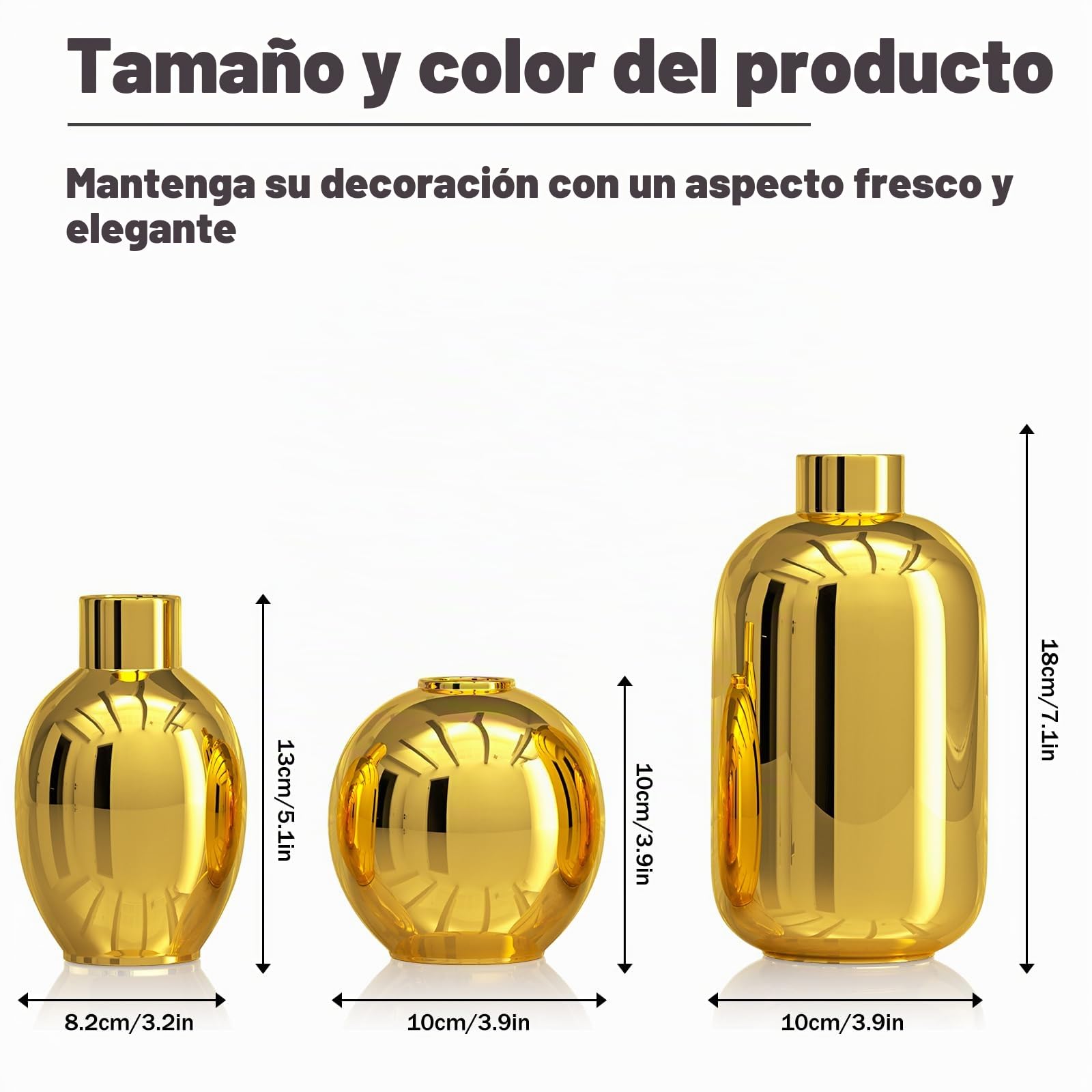 Juego de 3 jarrones de cerámica Dorados Brillantes, Modernos jarrones Redondos Decorativos para decoración del hogar, Dormitorio, Oficina, Sala de Estar, estantería (Oro)