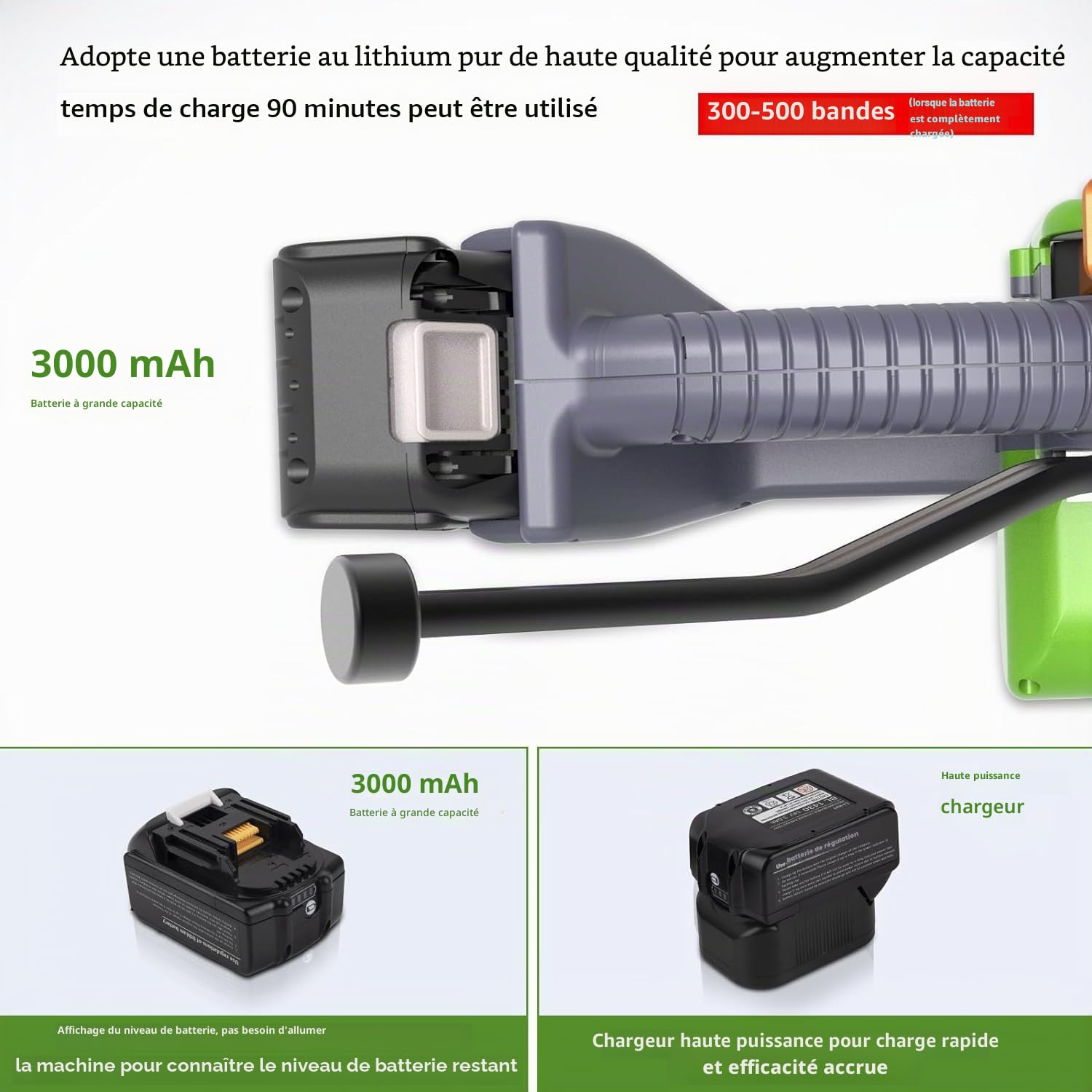 Cercleuse Électrique Machine de Cerclage d'Emballage Sans Bande Inférieure Manuel pour Bande PP et PET 1/2" 5/8"