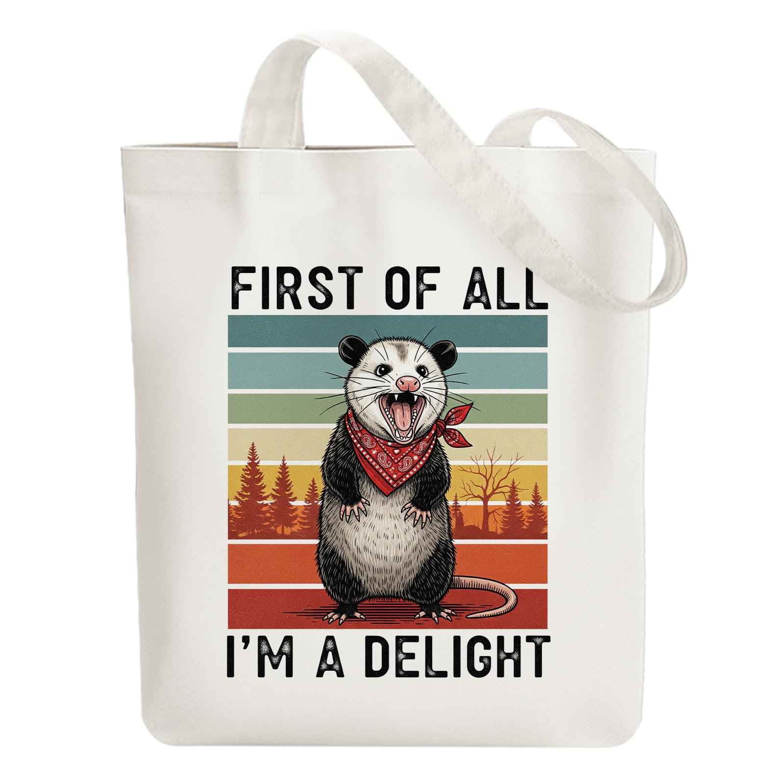 ANATTASOUL Canvas Tote Bag Opossum Reusable Cotton Bag for Women, Durable and Foldable Cloth Shoulder Bags with Zipper Pockets for Shopping, Vacation, Work, Gym