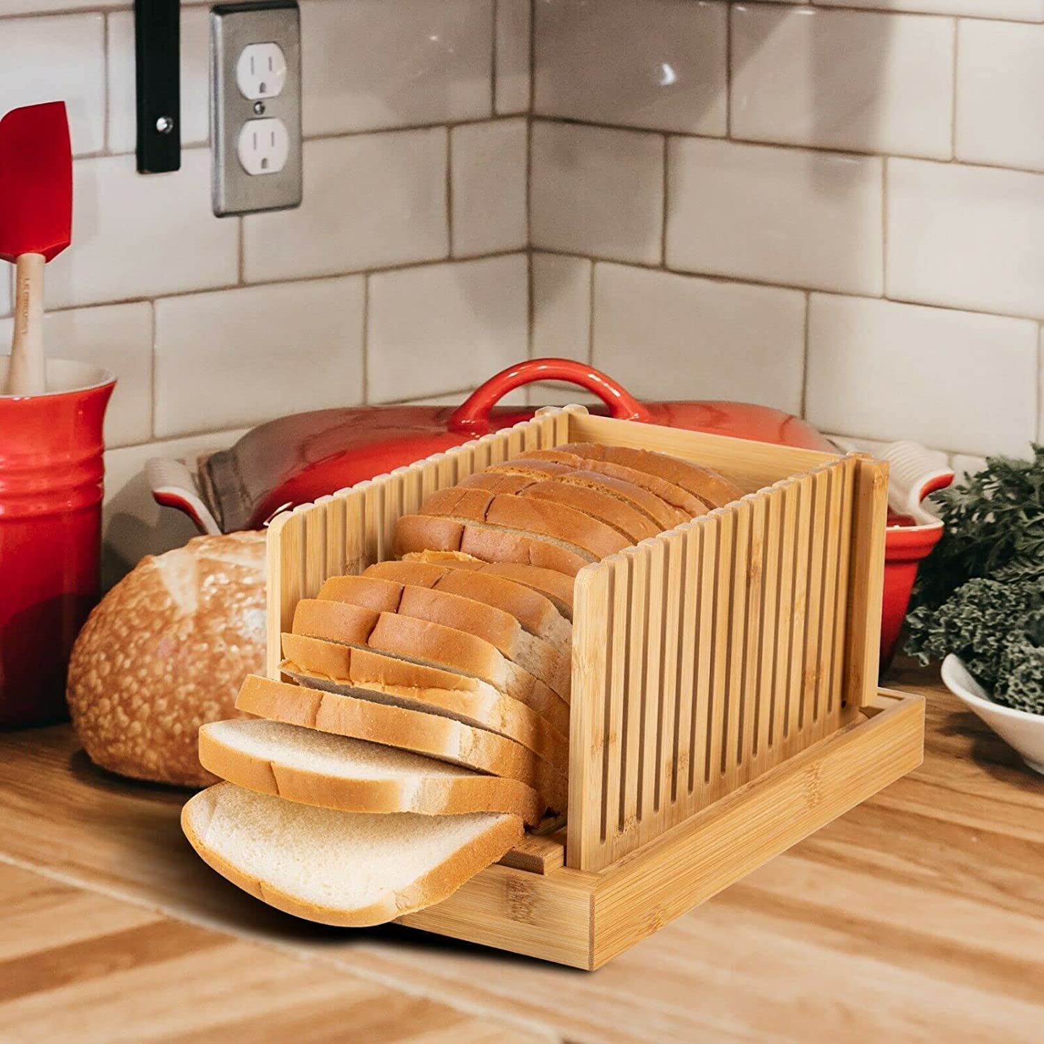 Bread Slicer For Baking PURENJOY Bread Slicer For Homemade Bread, Foldable Adjustable Slicing Width With Cutting Board, Cutting Bagels Or Even Slices Of Bread Becomes Easy Bread Slicing Guide For Homemade Bread