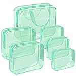 APREUTY Clear Makeup Bags, TSA Approved 6 Pcs Cosmetic Makeup Bags Set Clear PVC with Zipper Handle Portable Travel Luggage Pouch Airport Airline Vacation Organization (Mint Green)