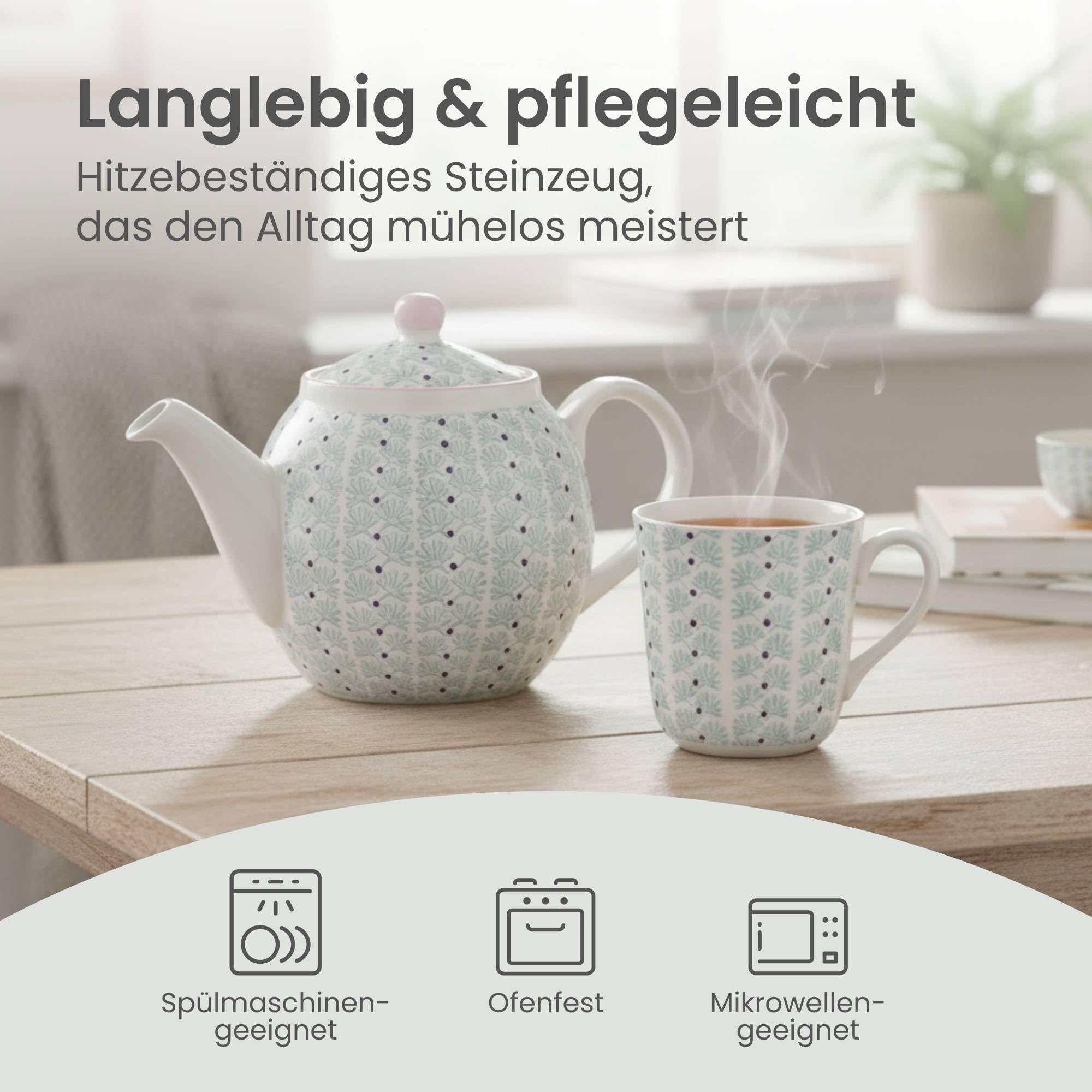 Bloomingville Dzbanek do herbaty Maya, zielony, ceramika, miętowa zieleń