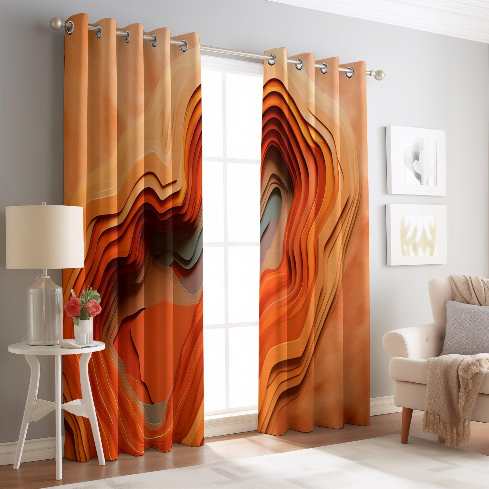 Rideaux à Oeillets 70x240 cm 2 Panneaux Désert Abstrait Isolant Opaque Orange Marron