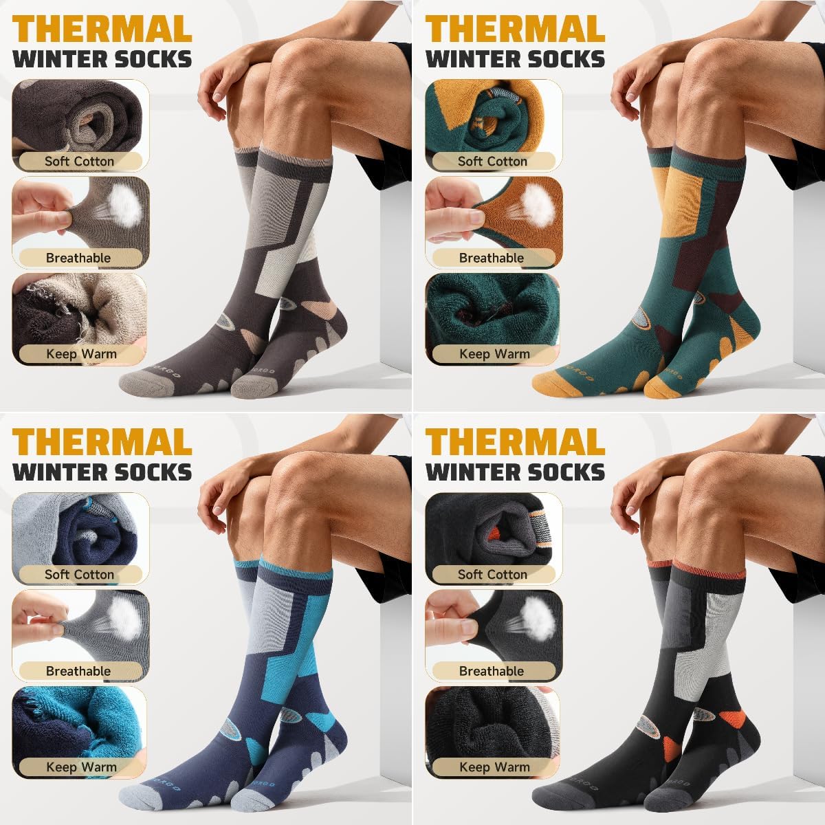 Ski Socks, 2/3 Pairs for Skiing, Snowboarding, Outdoor Sports - Thermal Knee-High Warm Socks for Men, Women, Youth - Image 5