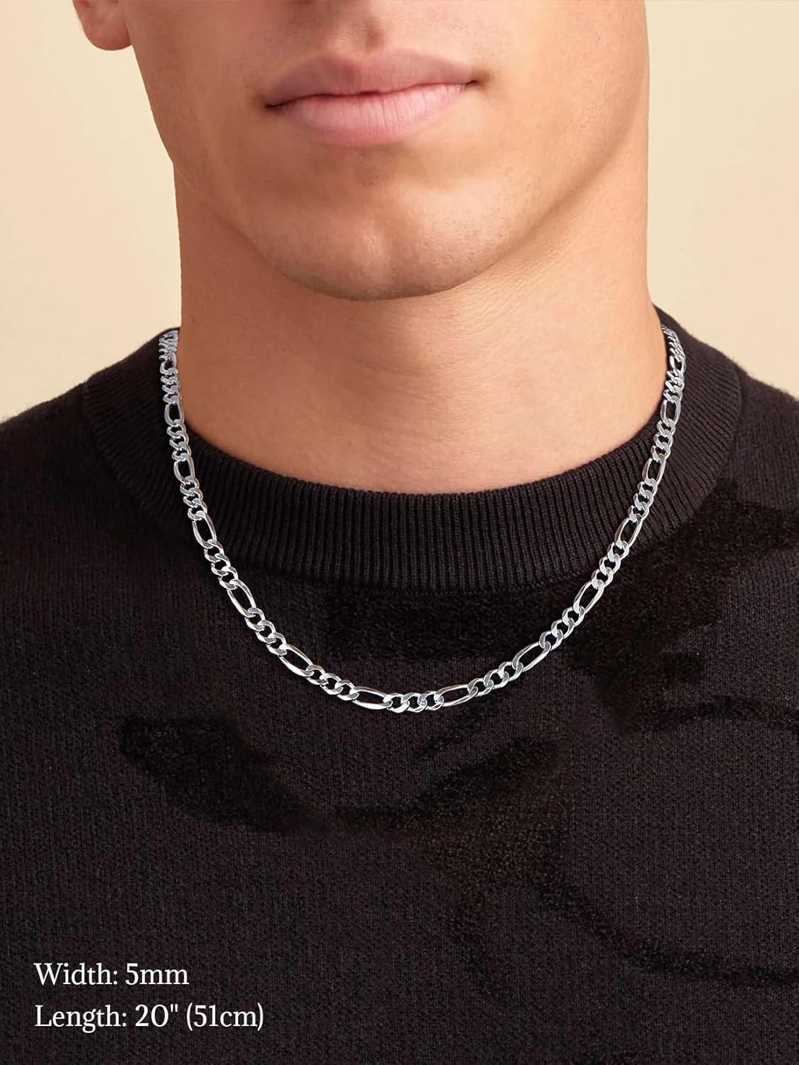 SILVERCUTE 925 Sterling Silver Figaro Chain Necklace for Men Women,3mm/5mm Mens Silver Chain Necklaces,18/20/22/24/26/28 Inch - Image 3