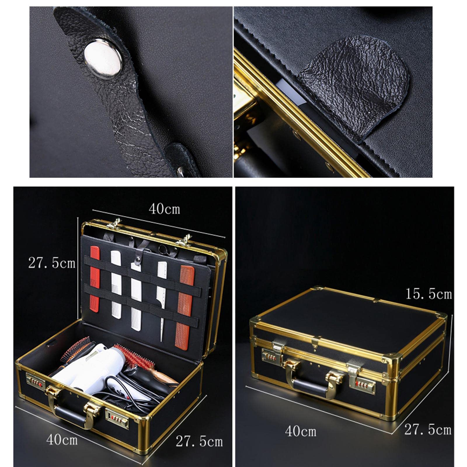 Valigetta per Barbiere Porta Attrezzi Da Viaggio Organizer Professionale Box Porta Strumenti in Pelle Manico Ergonomico Adatta per Saloni Par, Oro