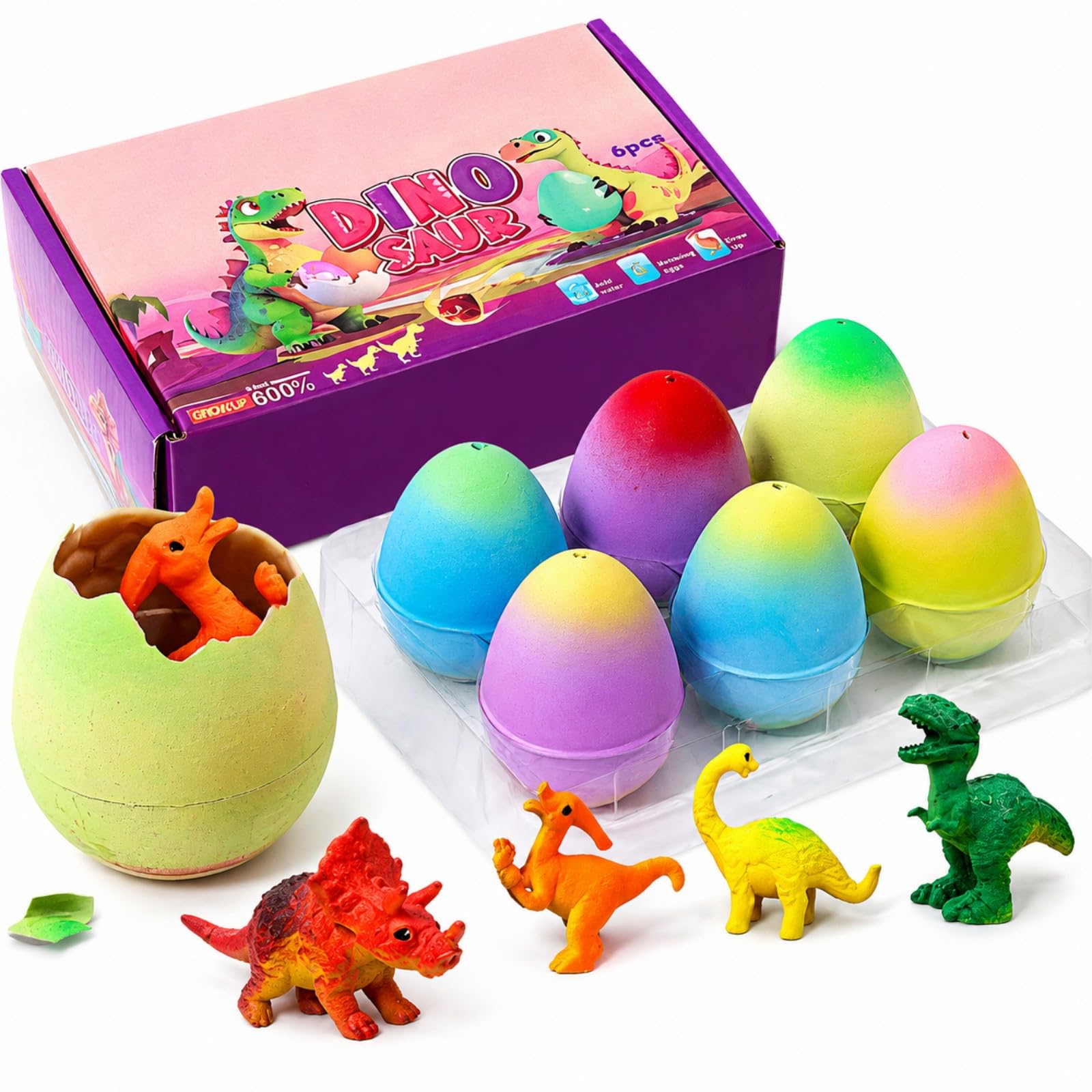 Hsmihair Dinosaur Hatching Eggs for Kids, 6 Pack Growing Dinosaur Eggs That Hatch in Water, Hatching dinosaur egg for Girls Boys, Eeaster gifts for kids & Birthday Gift Ideas for Kids Age 3 4 5 6 7 8