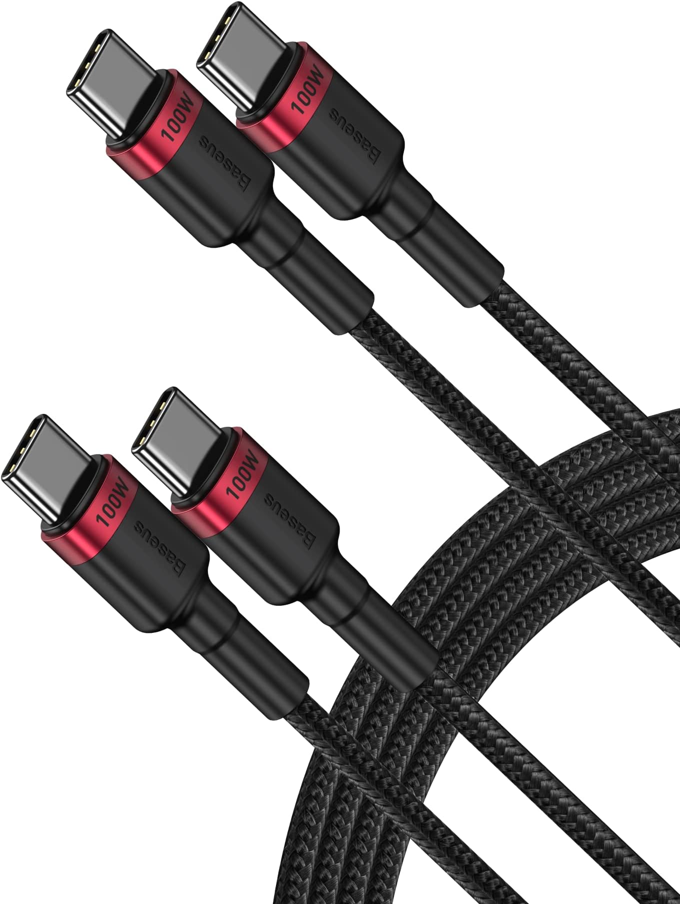Baseus USB C Cable, (6.6ft, 2Pack), 100W PD 5A QC 4.0 Fast Charging USB C to USB C Cable, Nylon Braided Type C Cable Compatible with Galaxy S23 S22, iPhone 15/15 Pro/15 Plus/15 Pro Max, MacBook Pro