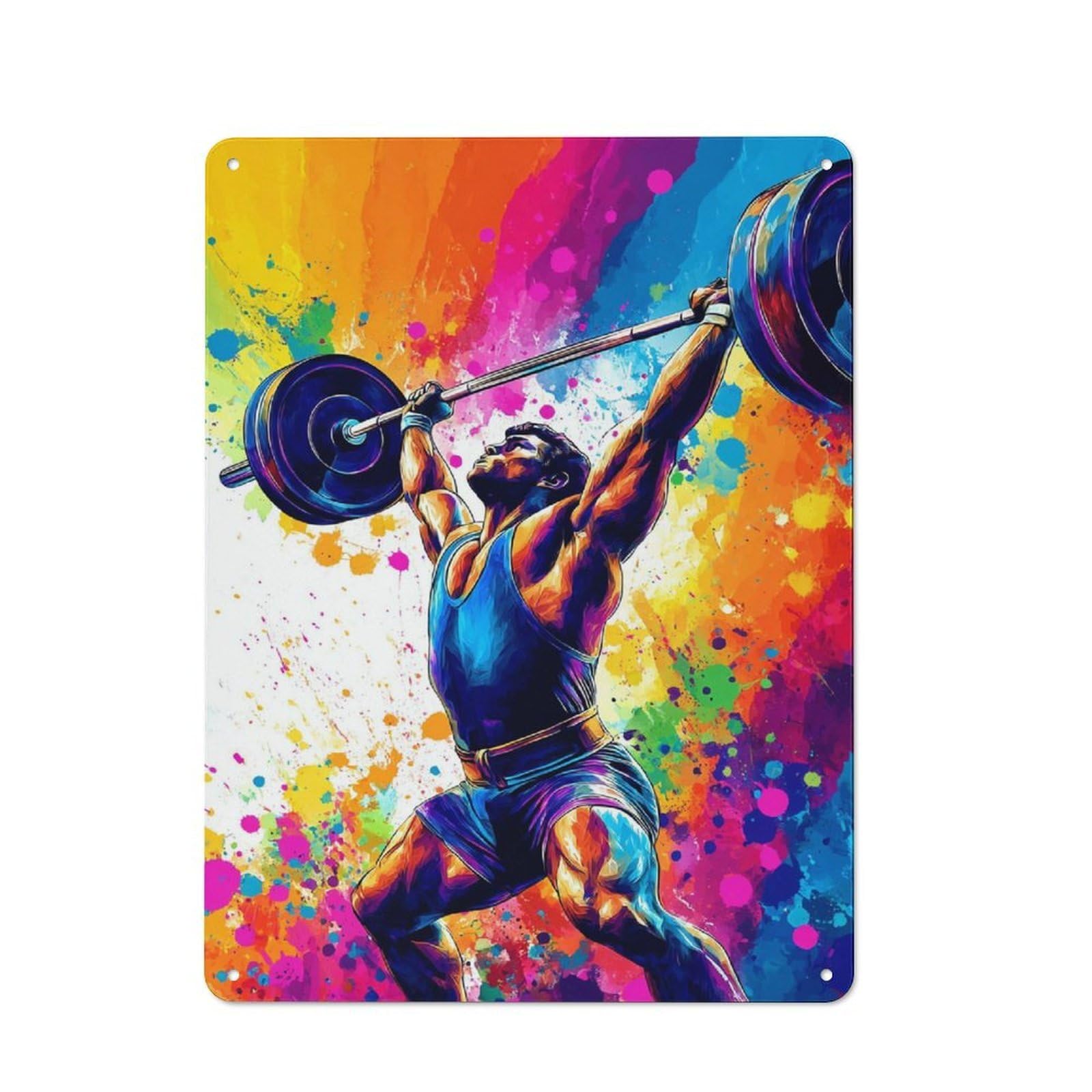 Junmoney Colorful Weightlifter Poster Tin Wall Plaque 40X30cm With For Bar Or Restaurant, Suited To Restaurant Interior Fans