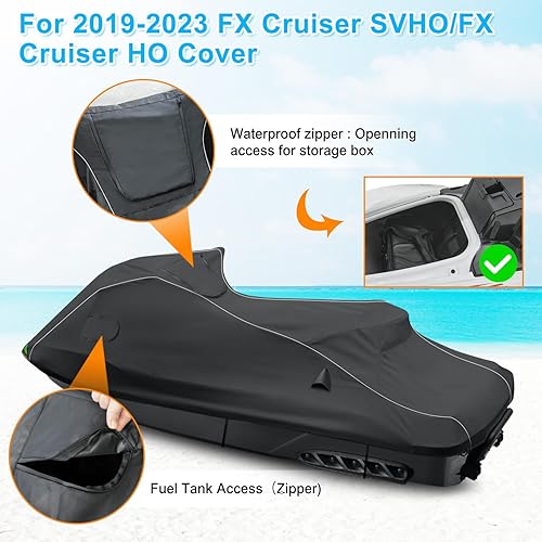 Miniatura 5 de Funda para moto acuática Yamaha 2019-2022 FX Cruiser SVHOFX Cruiser HO, cubierta remolcable con cremallera impermeable 600D Oxford PU impermeable a