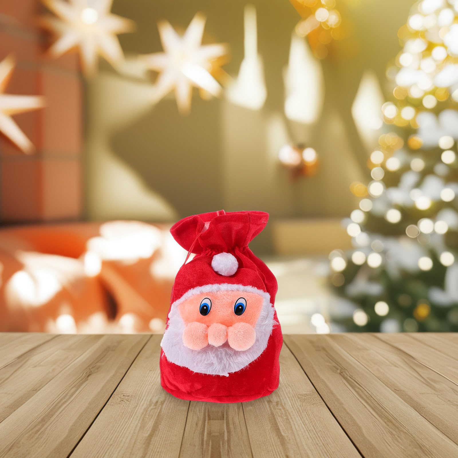 Toyvian Bolsa de Peluche de Papá Noel con Cordón Ajustable, Saco Rojo Navideño para Dulces de Fiestas, Accesorio de Disfraz Navideño para Guardar Paquetes Y Envolver Artículos de Fiesta.