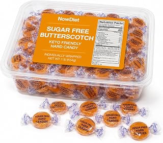 Sugar Free Butterscotch Hard Candy, Individually Wrapped, Resealable Container, Keto and Diabetic Friendly, Bulk 1lb, Low Carb, Gift Ready, Office, Party Snack