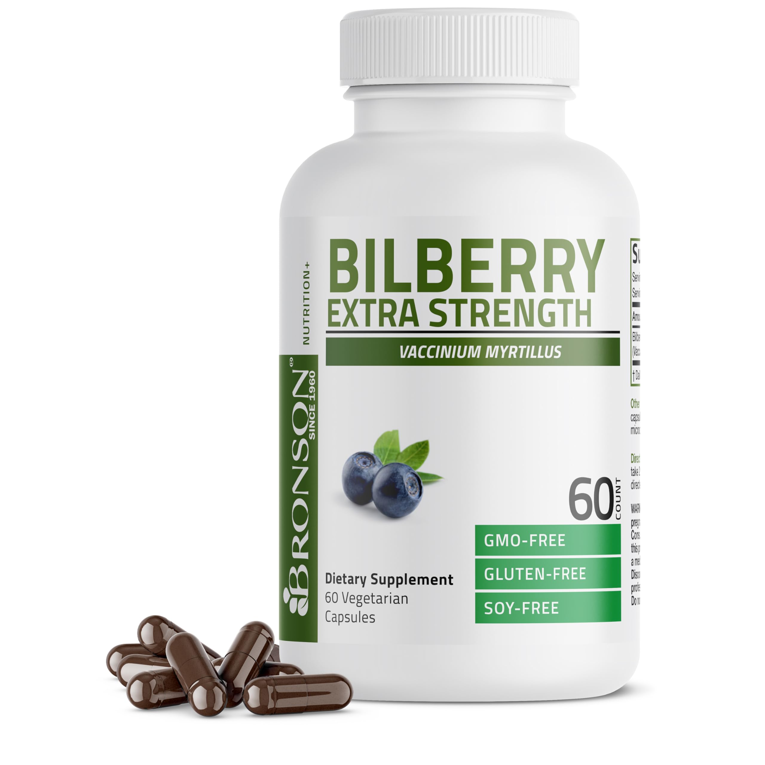Bronson Bilberry Extra Strength Eye & Vision Support, 60 Capsules 60 Count (Pack of 1)