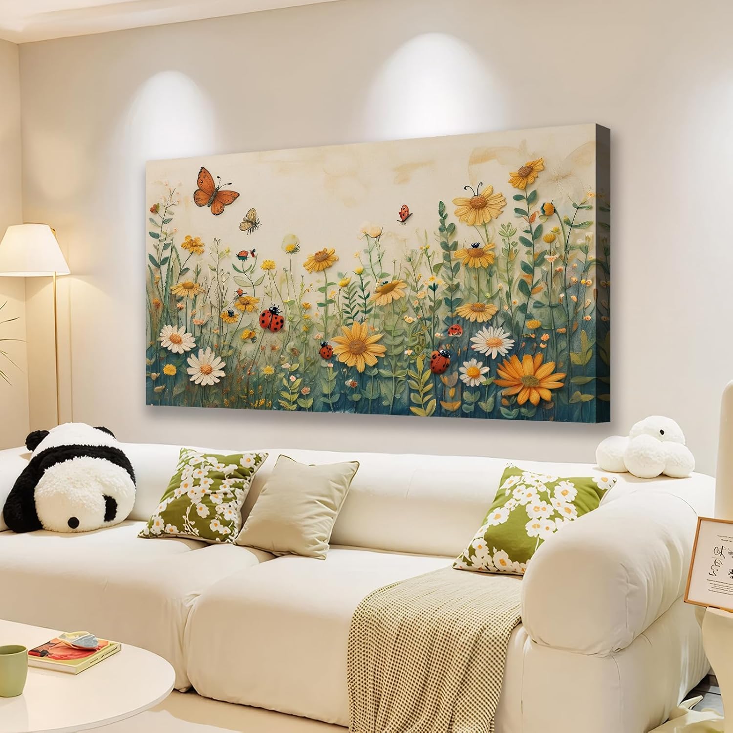 The Mode Art Watercolor Floral Botanical Prints Wood Grain Wildflower Pictures Wall Decor Colorful Plant Paintings Canvas Prints for Living Room Bedroom Office Home Decor Ready to Hang 20x40inch