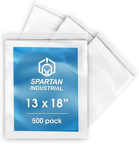 Spartan Industrial - Bolsas de polietileno de plástico transparente con cierre de cremallera de 13 x 18 pulgadas (500 unidades) de 2 mil con cierre