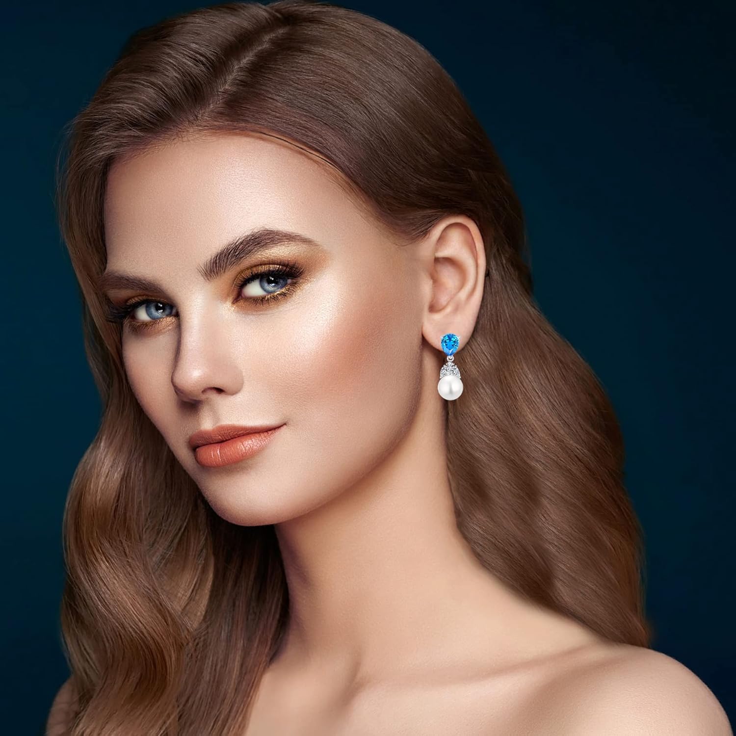 Women Pearl Earrings 925 Sterling Silver Teardrop Cubic Zirconia Pearl Dangle Bridal Wedding Earrings with 10mm Simulated Pearl Birthstone Earrings for Women Gift - Image 4