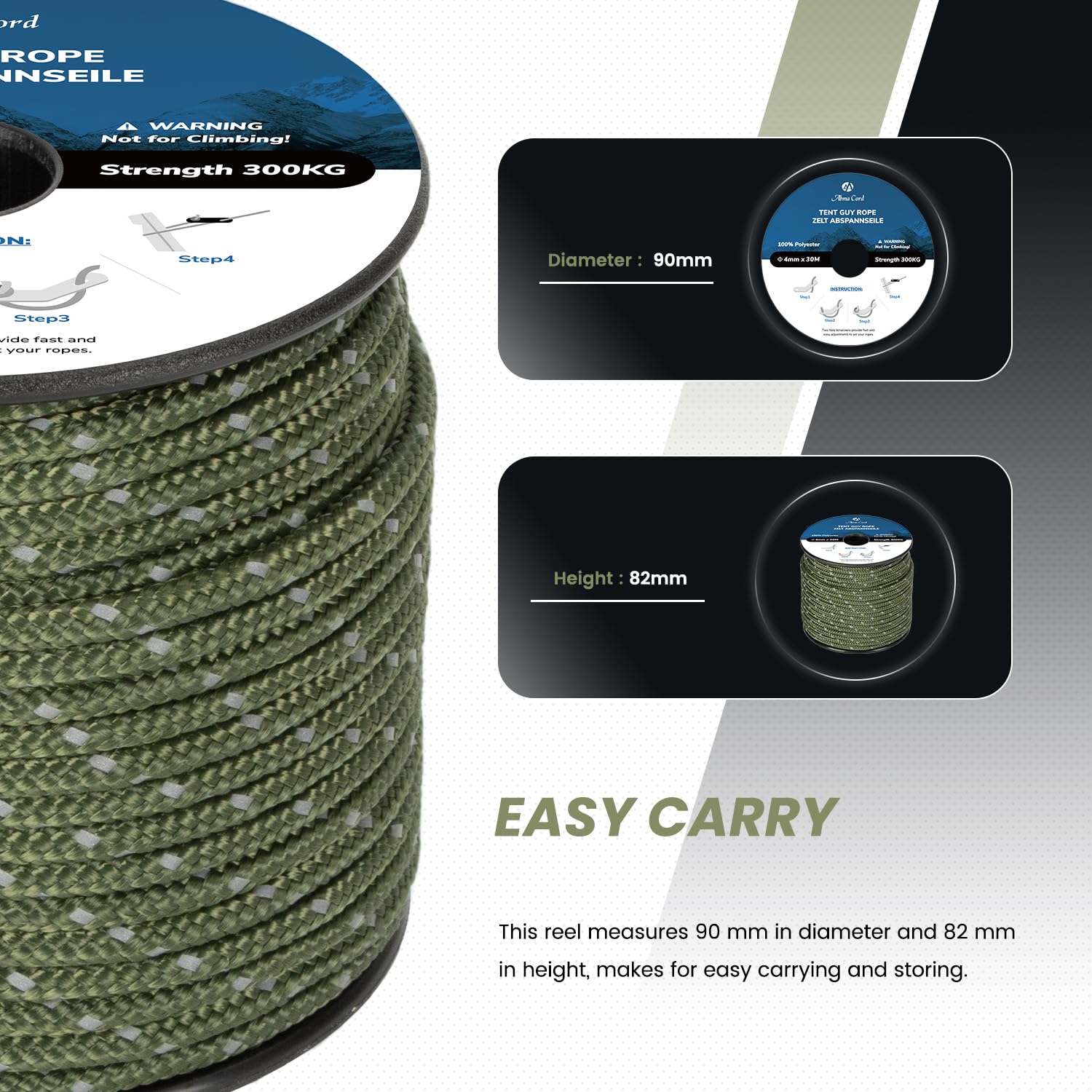 TRIWONDER Corde de Tente Réfléchissante 4 m Corde en Nylon Diamètre 4 mm Ficelle avec Tendeur pour Camping Randonnée Bâche Auvent (A - Vert Fluorescent(4mm) - 12 Pièces