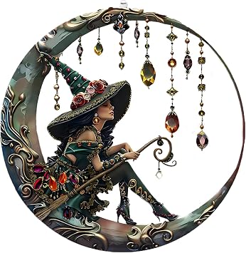 Sun Catchers, Sun Catchers for Windows Moonlight Witch Acrylic Stained Glass, Window Panel Hangings Wall Art Decor Hanging Sun Catcher Decor for Garden Windows or Door Hangings Decor