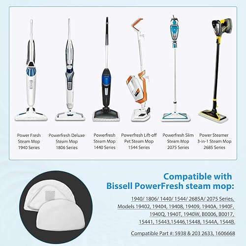 Miniatura 2 de Extolife Paquete de 10 almohadillas para mopa de vapor Bissell Powerfresh serie 1806 1940 1544 1440 2075A 2685A 2078 2181 2814, modelo 1940A 19404