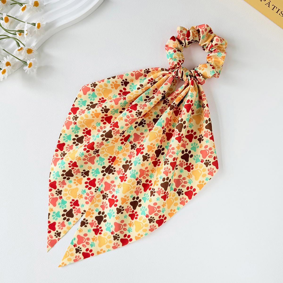 Pet Dog Hair Scrunchies Dachshund Print Ponytail Holders Dog Paw Pattern Hair Ring Rope Tie BW66 (2 Pcs-C4) image 3