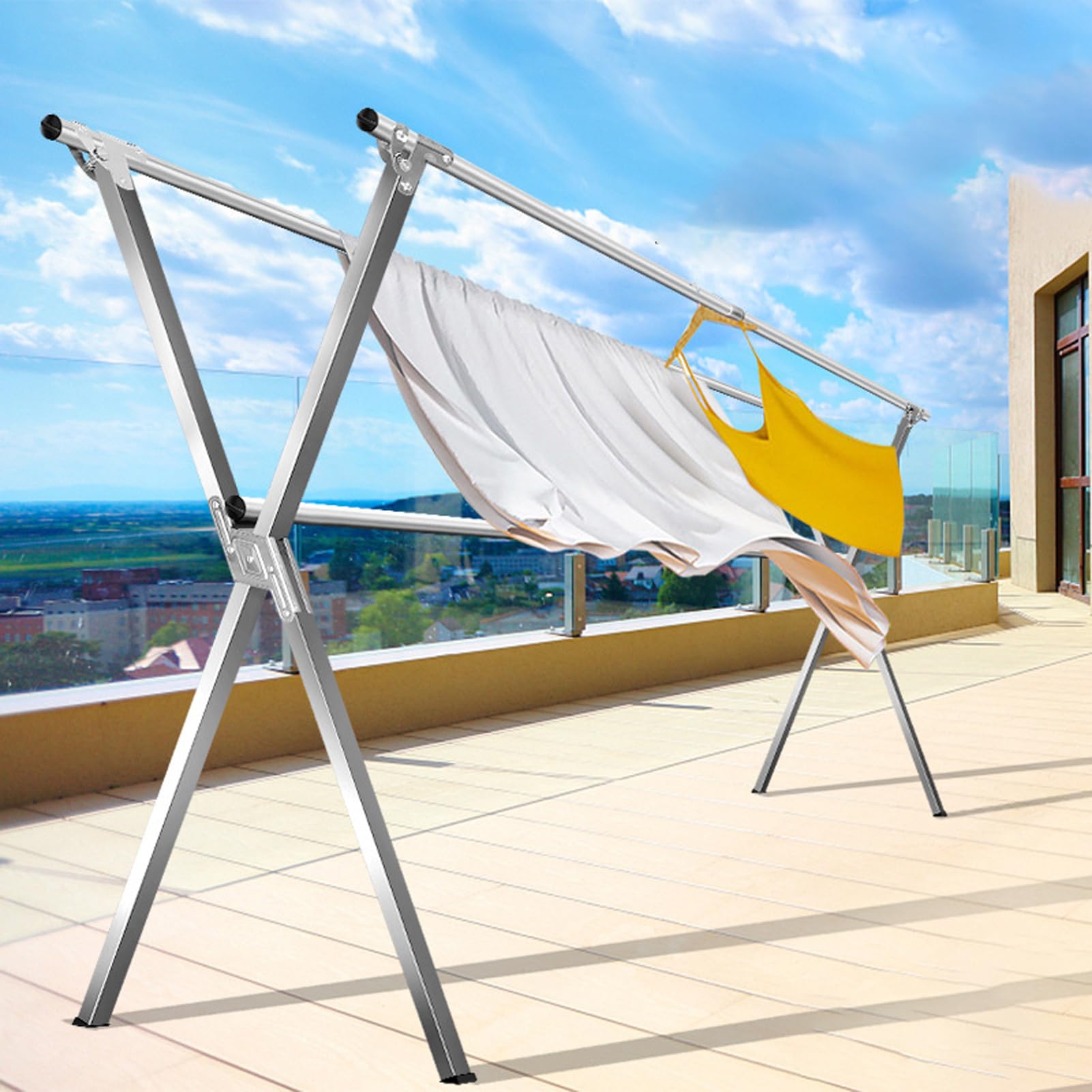 Stendino da Balcone Esterno Pieghevole, Stendino Salvaspazio da Balcone, Stendibiancheria Estensibile, Stendibiancheria Acciaio Inox, per Abbigliamento (200cm)