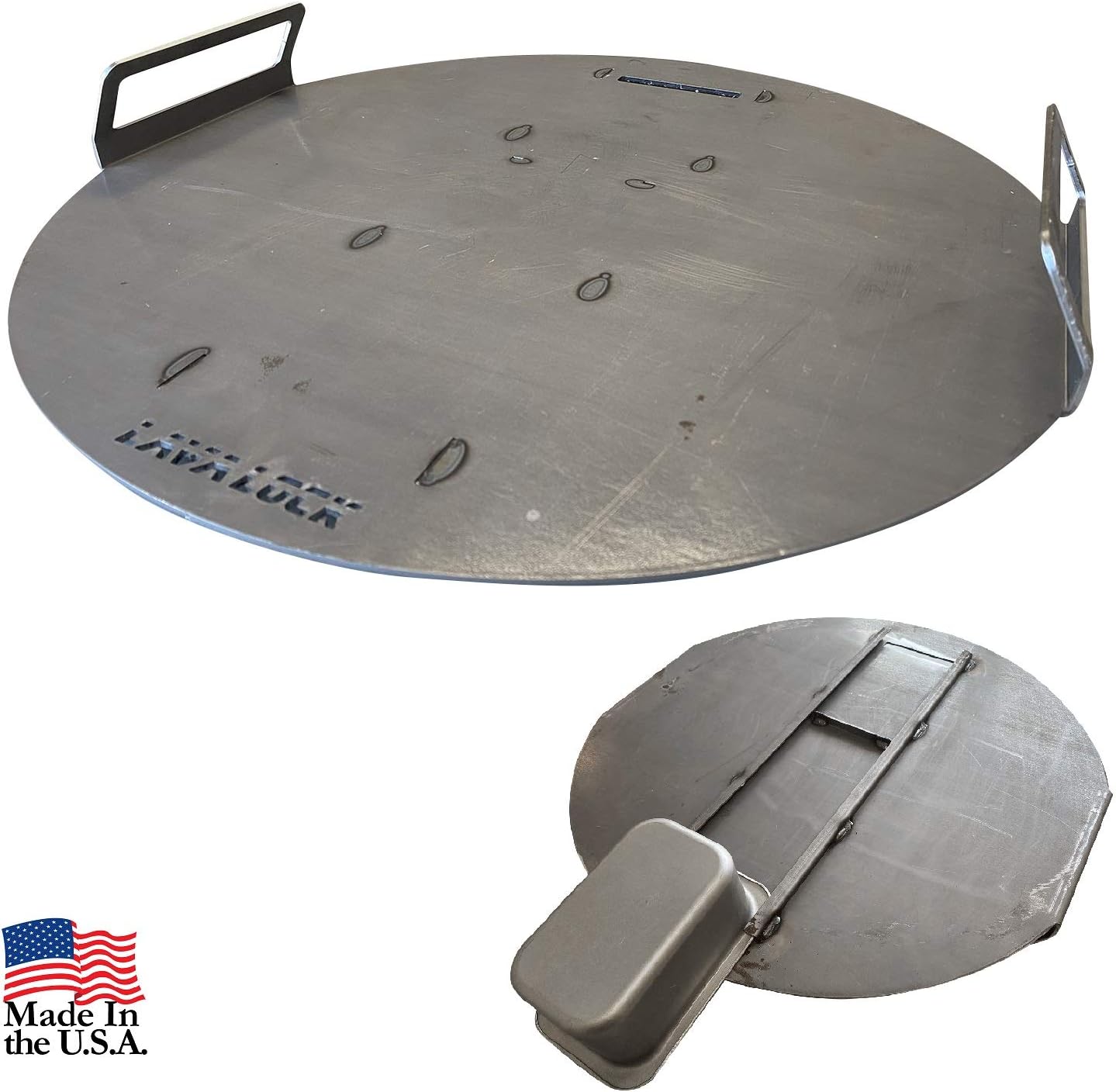 LavaLock Flat top Griddle Grate for UDS 55 Gallon Drum Smokers Grill Plate Also fits Weber Smokey Mountain WSM and Kettle Thick Steel with Handles image 2