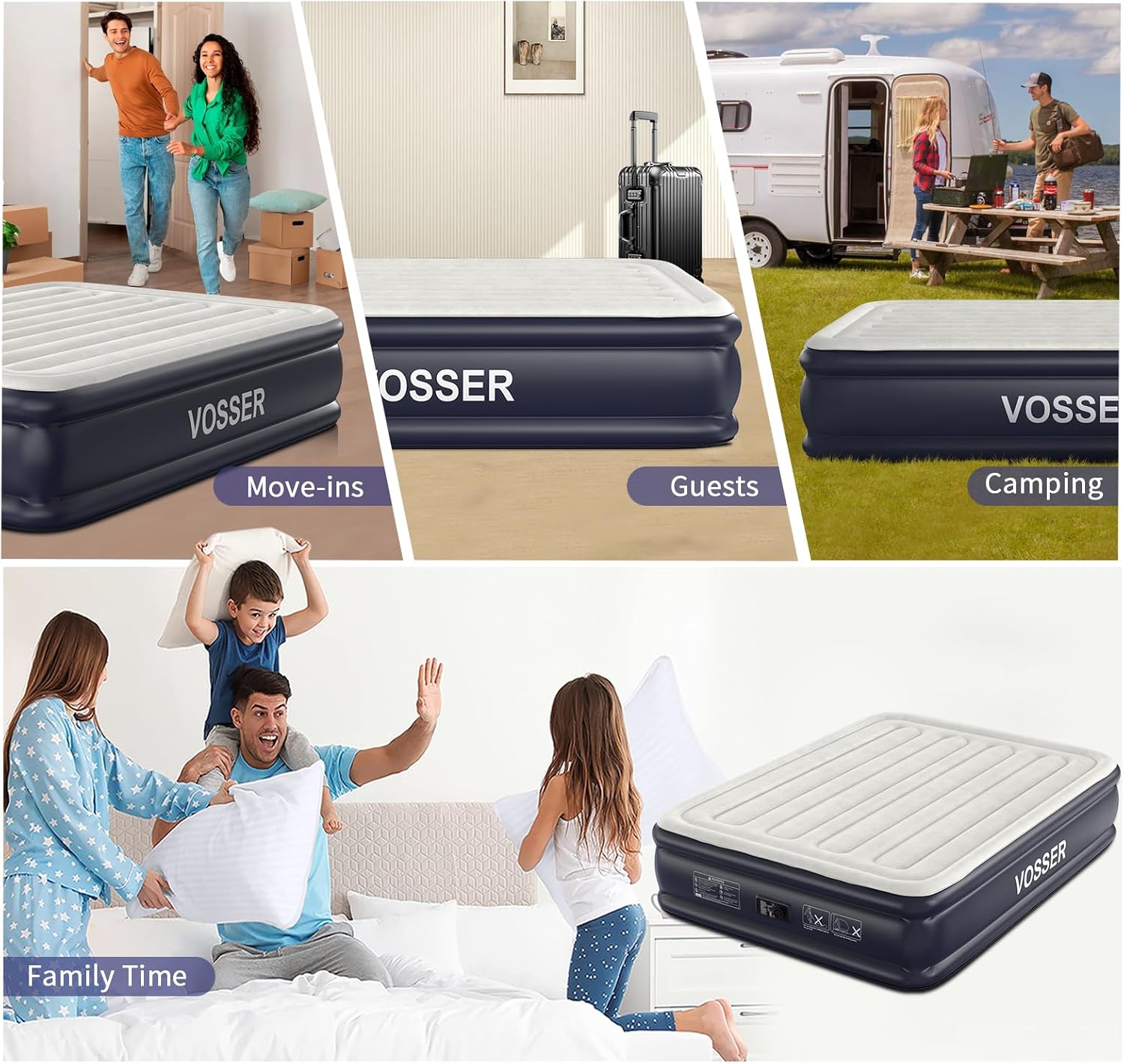 Air Mattress Queen with Built in Pump,18'' Inflatable Mattress of Vertical Beams,Self Inflatable/Deflation Blow Up Mattress in 3 Mins,Colchones Inflables with Carry Bag for Home&Guests