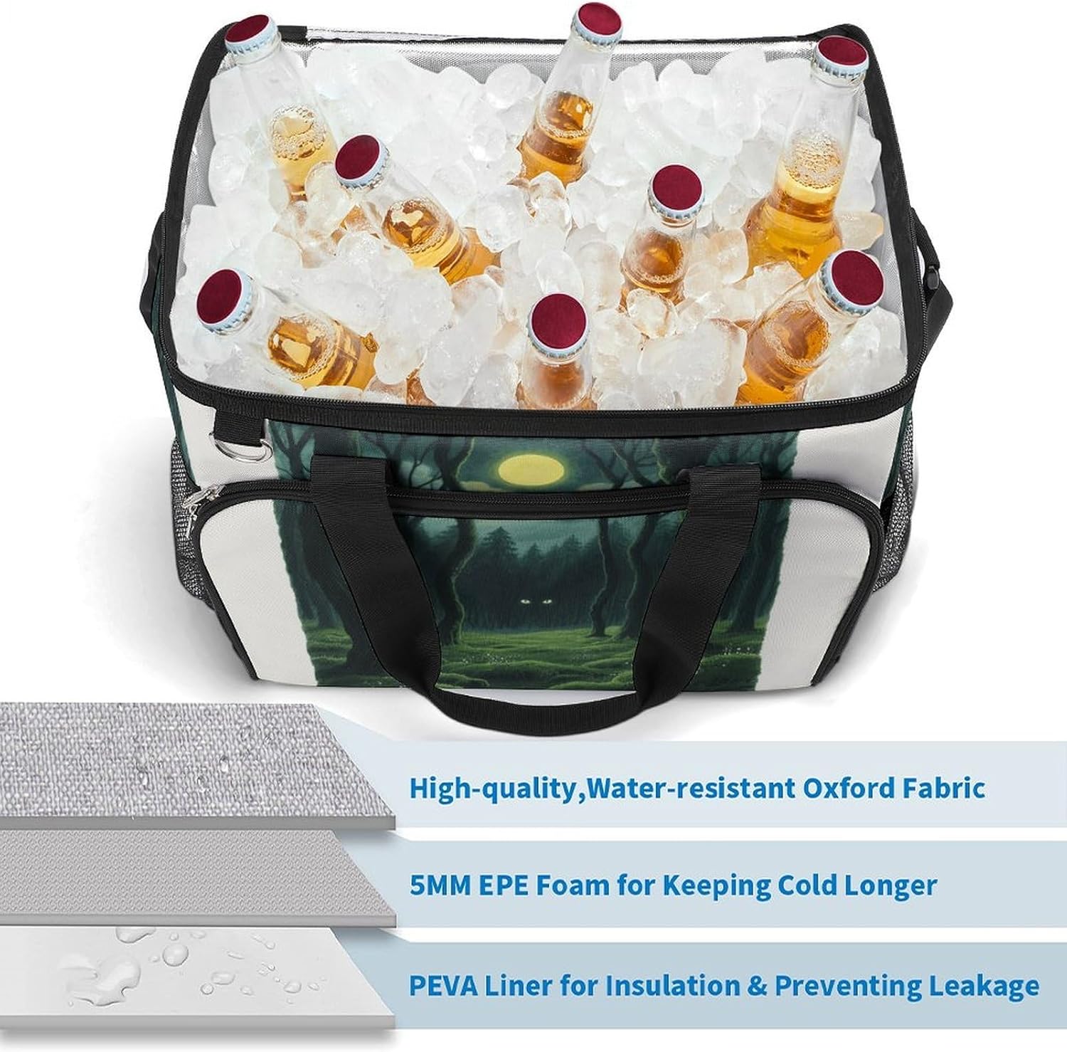 Insulated Picnic Backpack Tote Bag, Large Capacity 30L Late Night Forest Cooler Bag Leakproof Beach Bags Portable Lunch Box Waterproof Picnic Basket for Beach Camping BBQ