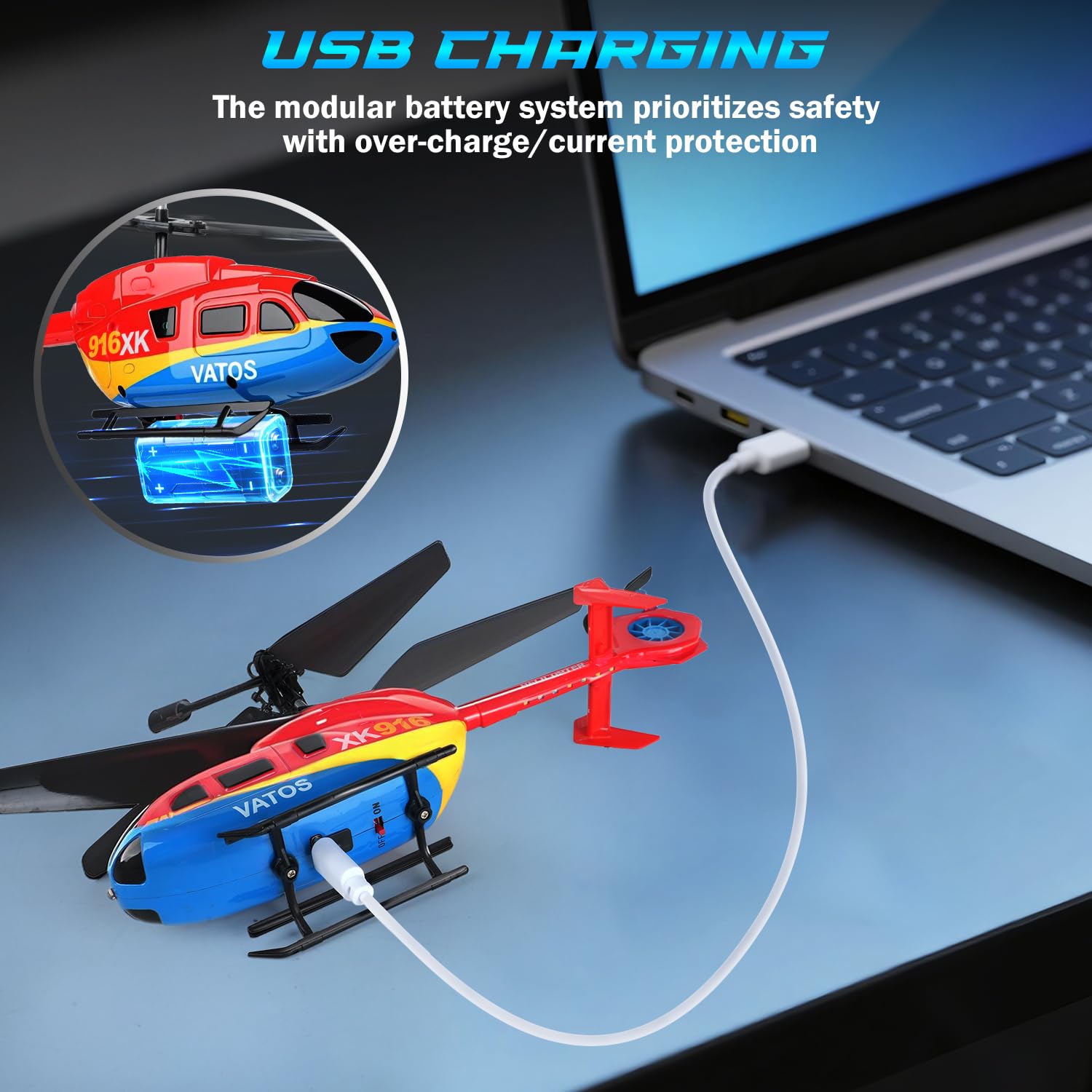 VATOS Elicottero telecomandato, 2.4GHz Altitude Hold Birdy elicotteri RC con giroscopio e luce LED, One-Key decollo e atterraggio, 3.5 CH Radio Controlled Aircraft per bambini adulti principianti