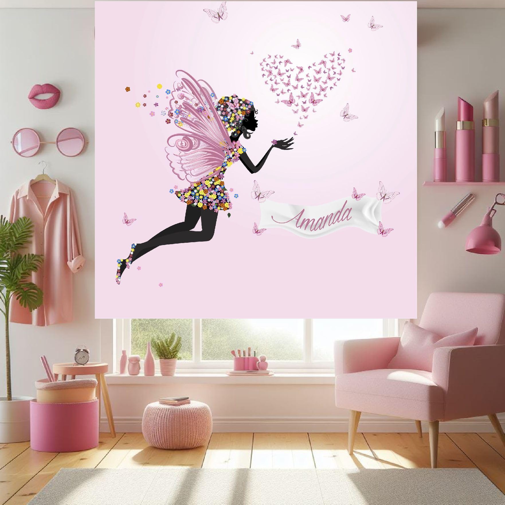Estores Iroa – Estor Enrollable Infantil Personalizado con nombre- Dibujo de Hada Corazon – Estor para Habitación de Niña, Cortina Translúcida, Hecho a mano en España (170x170)