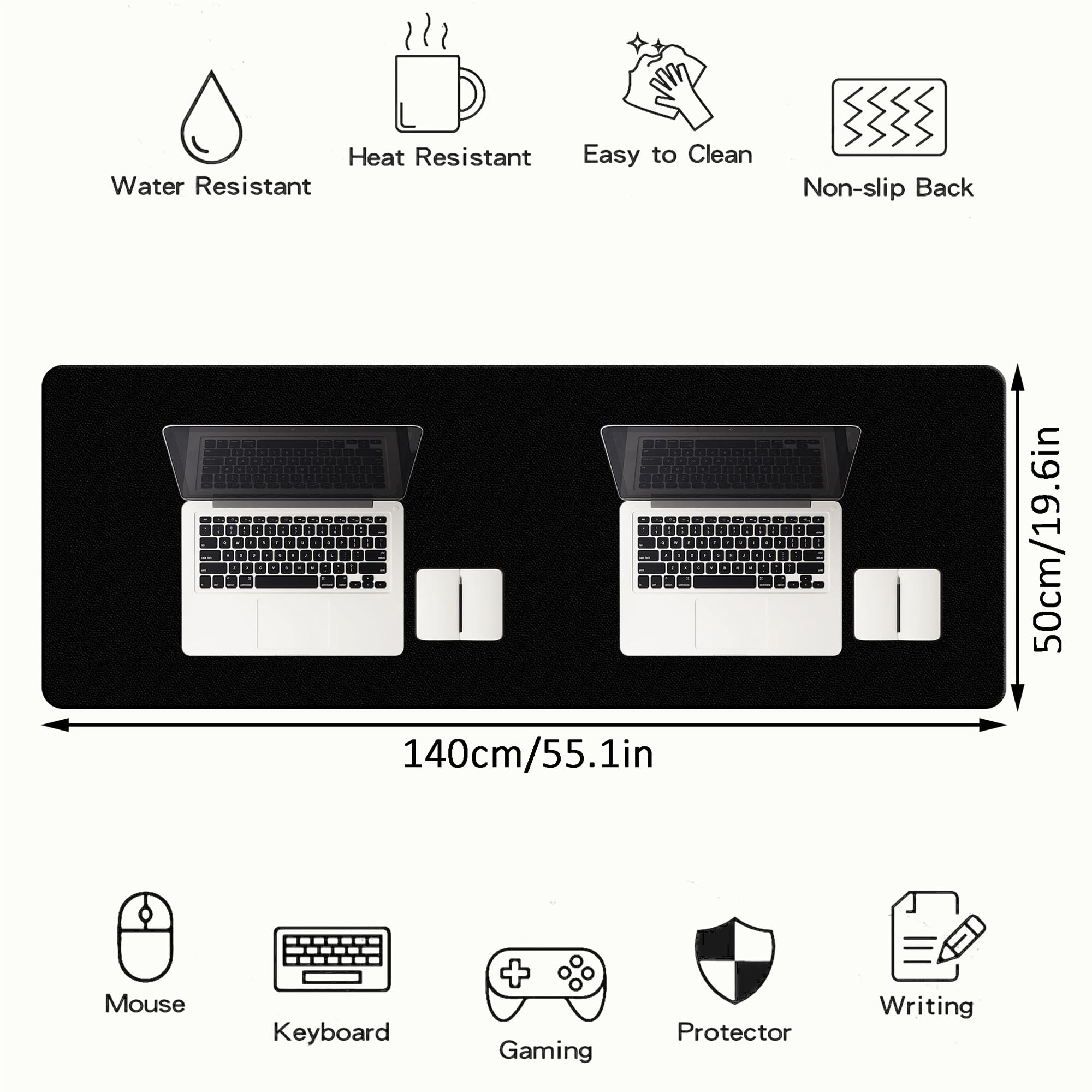 LL-COEUR XXL Cuir Tapis de Souris Gaming Mouse Pad Ordinateur Table Mat (1400 x 500 x 2 mm, Noir)