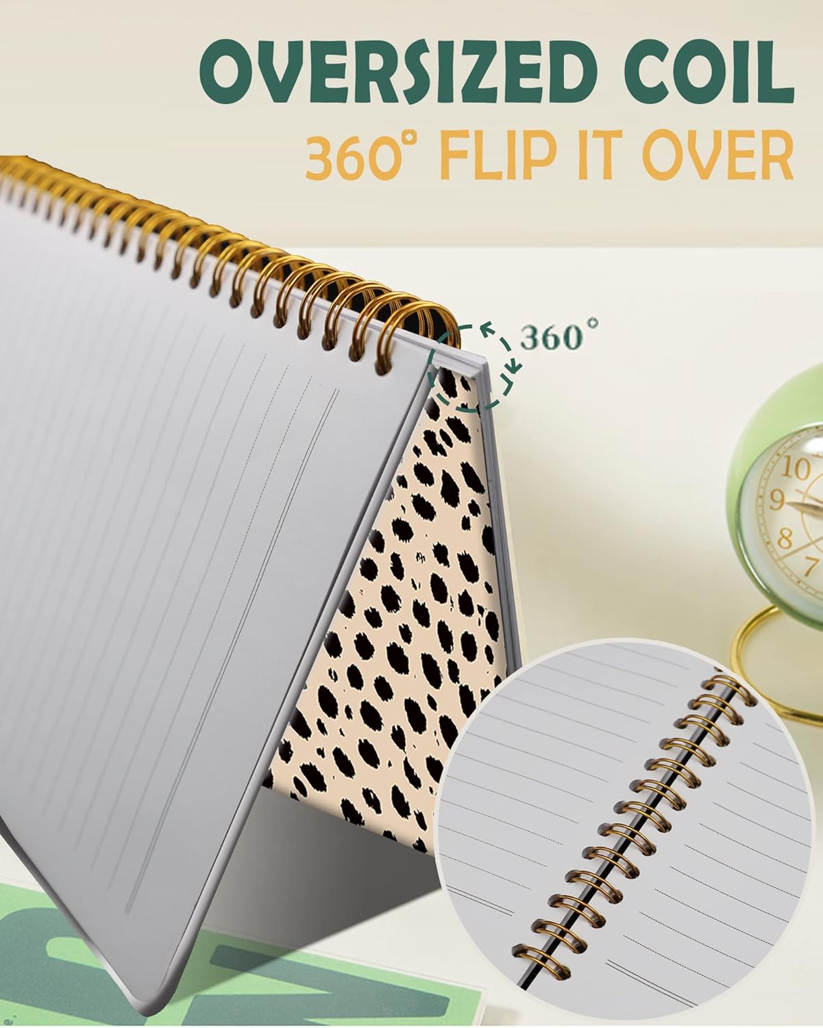 Ruled Spiral Writing Notebook,A5 Hardcover Lined College Journal for Women Lady Girl,Fashion Strong Twin-Wire Binding with Premium Paper,8.4" X 6",Perfect for School,Office,Home Gifts(Cheetah Skin - Image 5