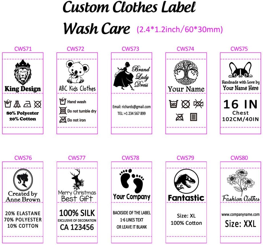 200pcs Custom Printed Satin Ribbon Fabric Label Sew On Clothes Name Brand Tag Wash Care