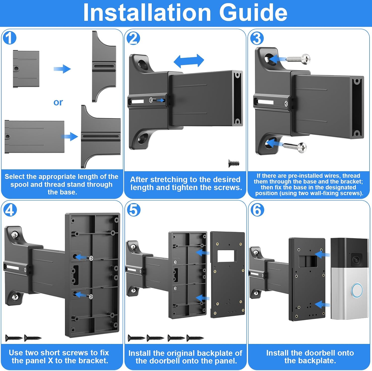 Adjustable 2" to 4.7" Doorbell Extender Mount for Ring (2nd Gen-2020 Release), Brick Mount Extension Doorbell Angle Mount, Brick Wall Mounting Bracket Holder Accessories for Wider View