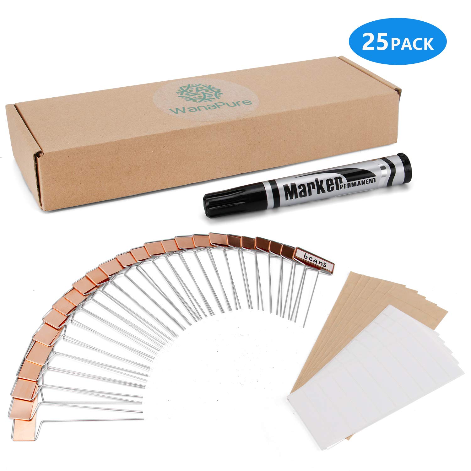 Lot de 25 étiquettes de plantes en cuivre avec 50 étiquettes, film PET imperméable et stylo permanent, bannière résistante aux intempéries de 15,5 cm, marqueurs de jardin, panneaux de